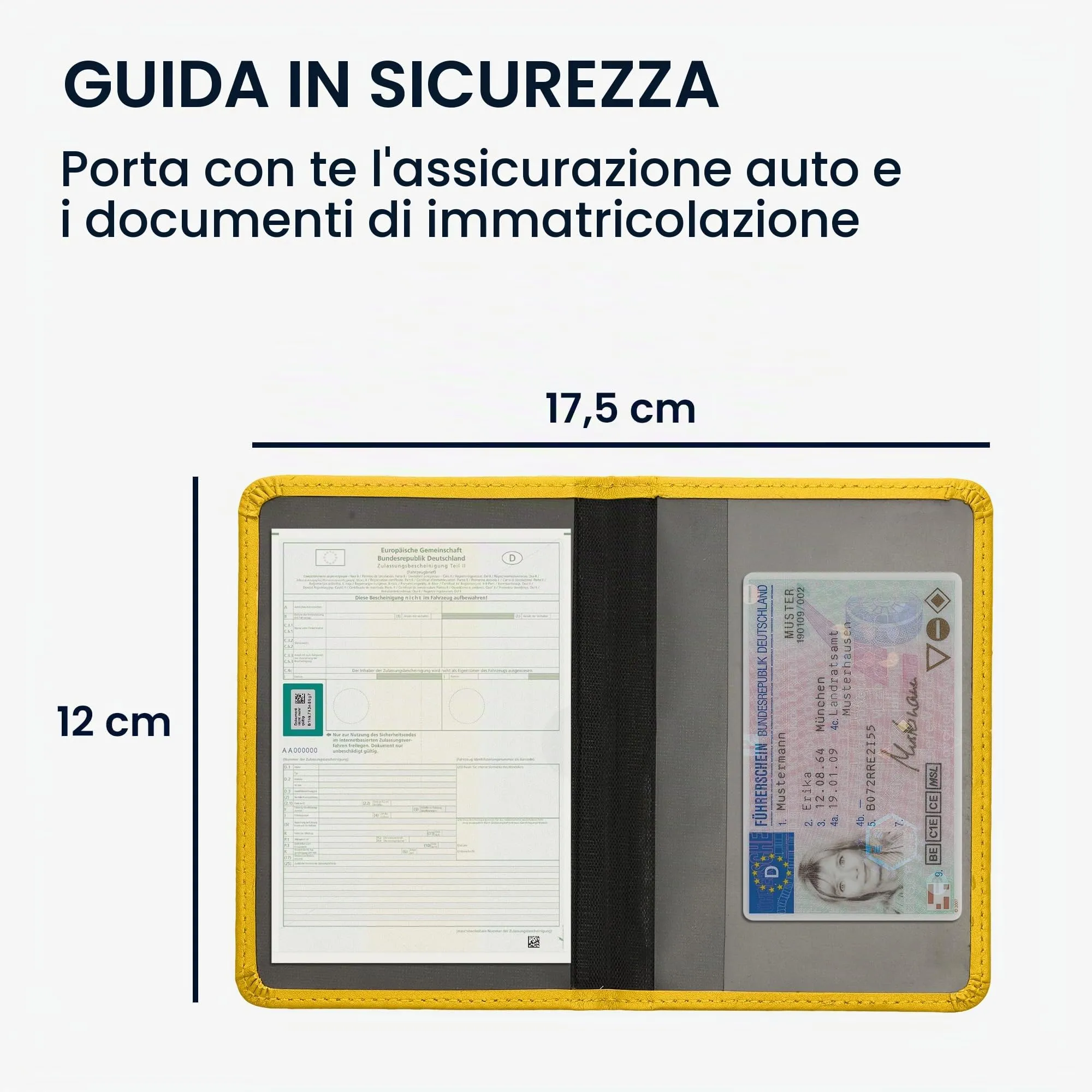 kwmobile Custodia in pelle PU per Libretto di Circolazione e Patente, Giallo - immagine 5
