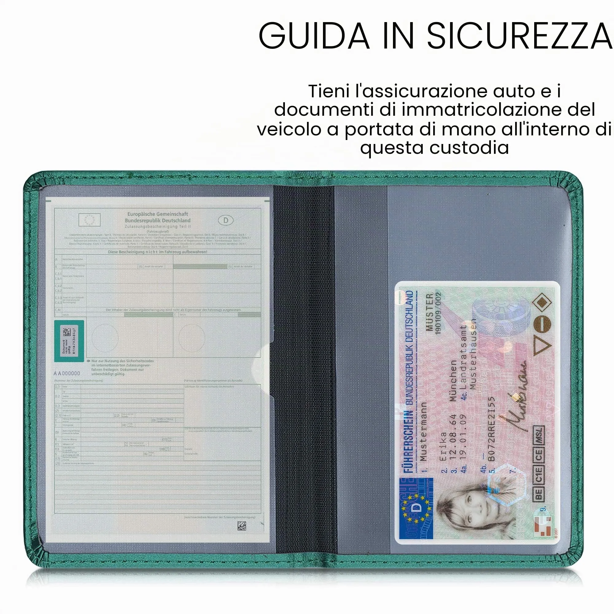 kwmobile Custodia in pelle PU per Libretto di Circolazione e Patente, Verde Scuro - immagine 3