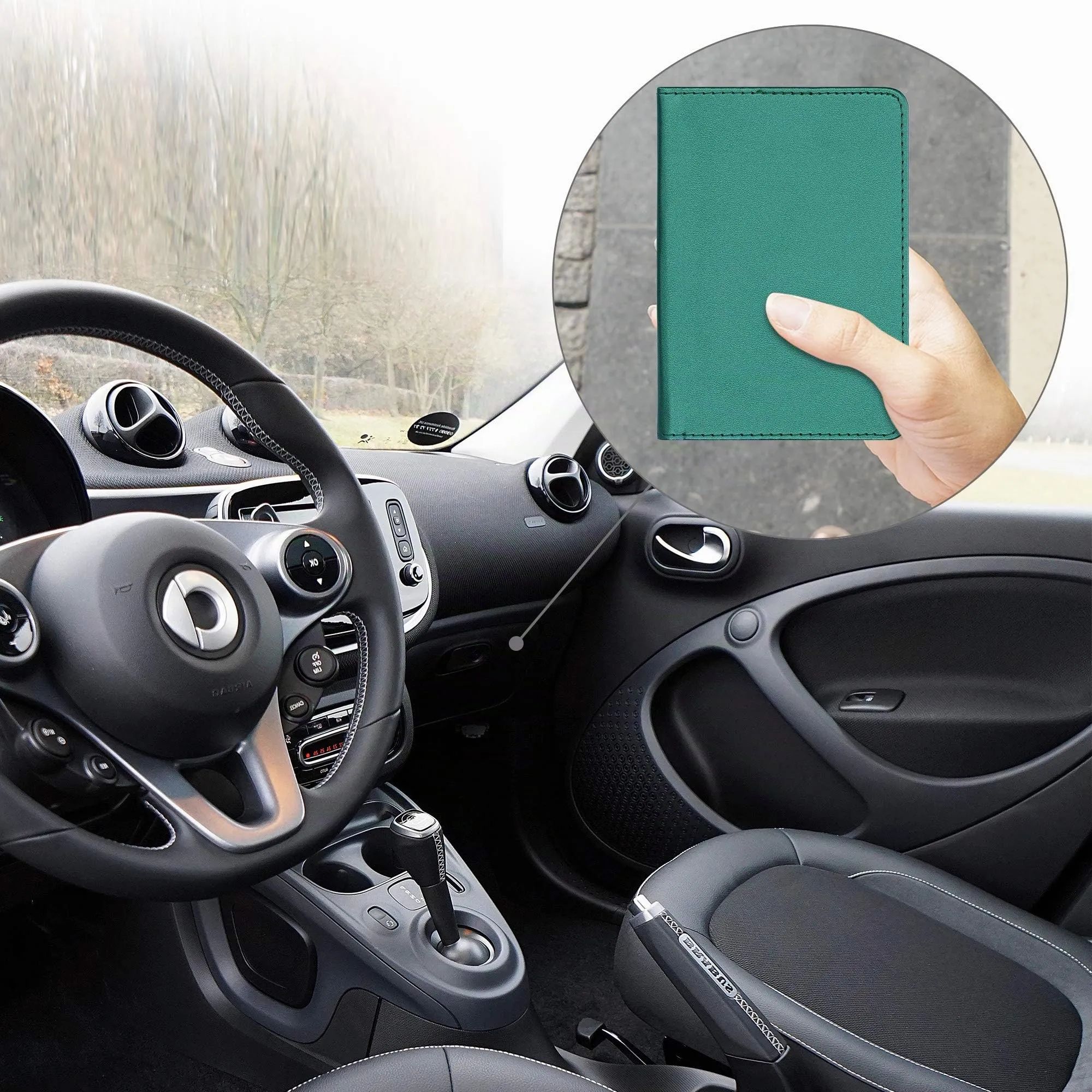 kwmobile Custodia in pelle PU per Libretto di Circolazione e Patente, Verde Scuro - immagine 4