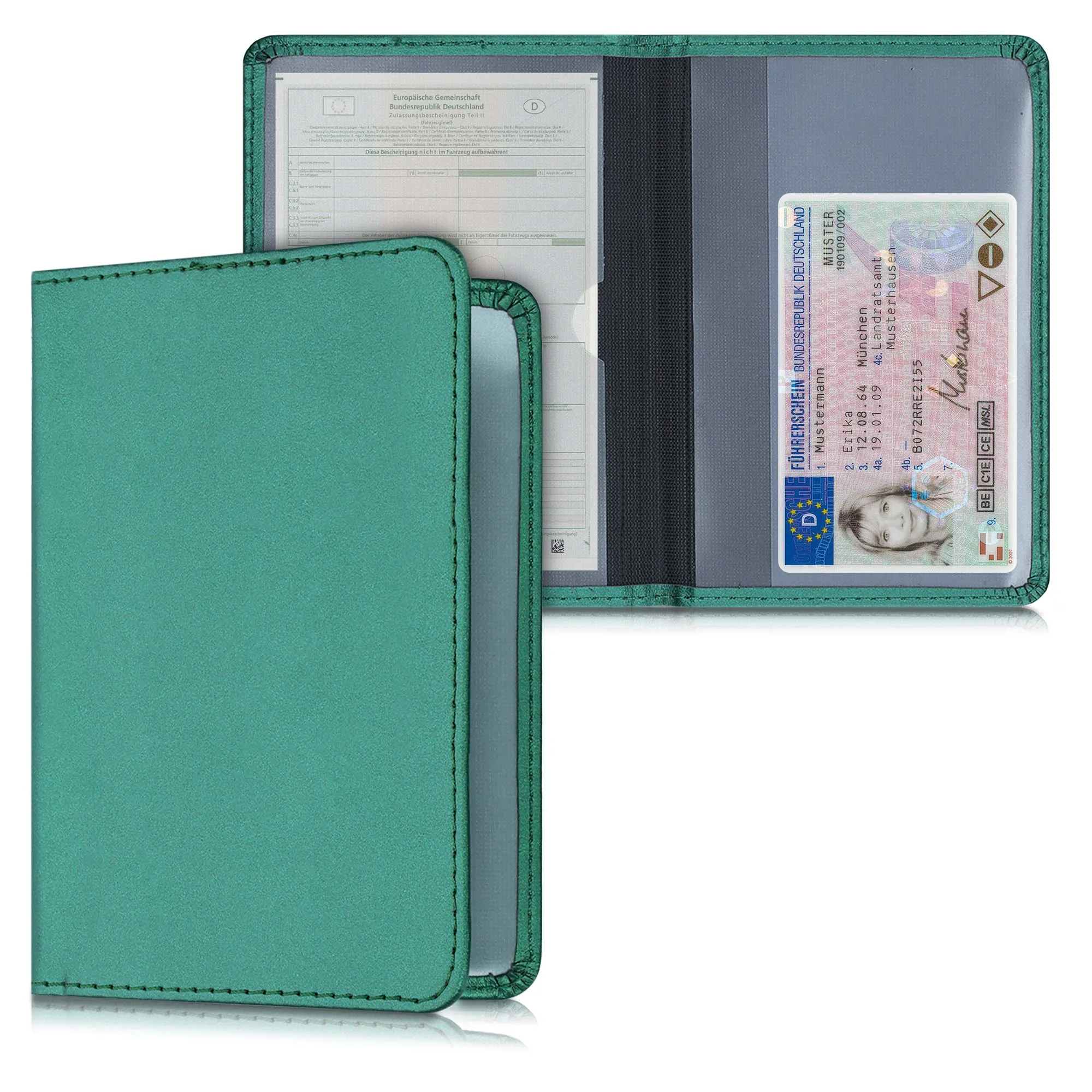 kwmobile Custodia in pelle PU per Libretto di Circolazione e Patente, Verde Scuro - immagine 5