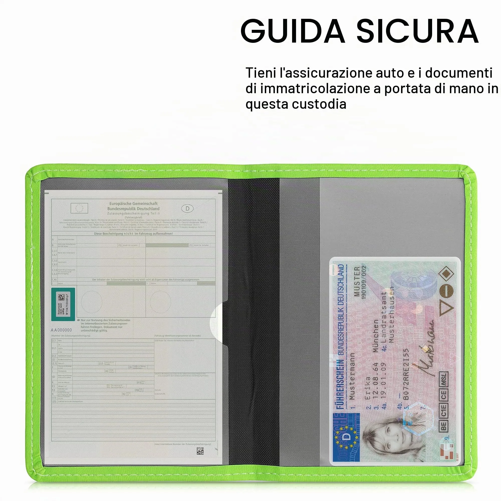 kwmobile Custodia in pelle PU per Libretto Circolazione Auto e Patente, verde - immagine 3