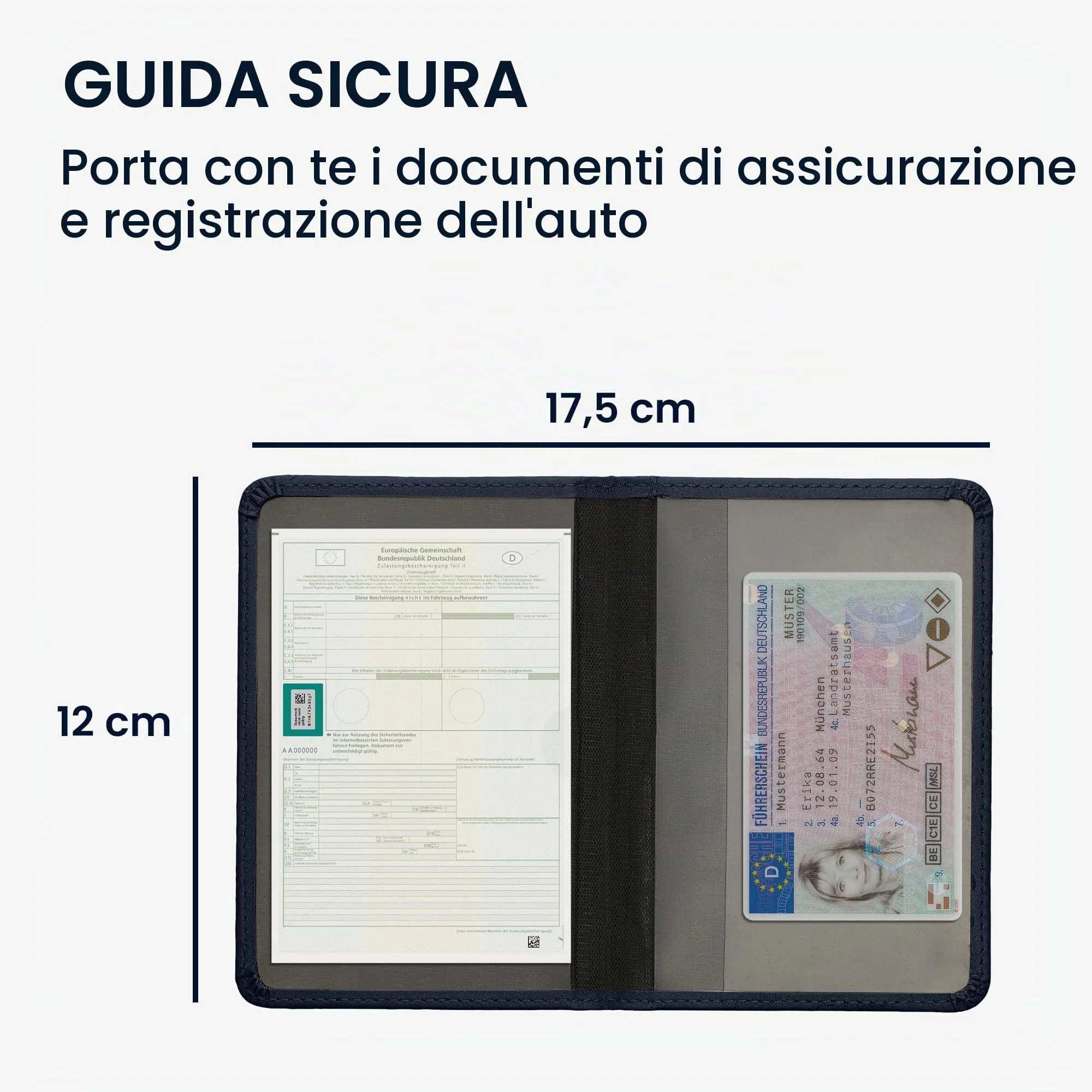 kwmobile Custodia in pelle PU per Libretto di Circolazione e Patente, Blu Scuro - immagine 6