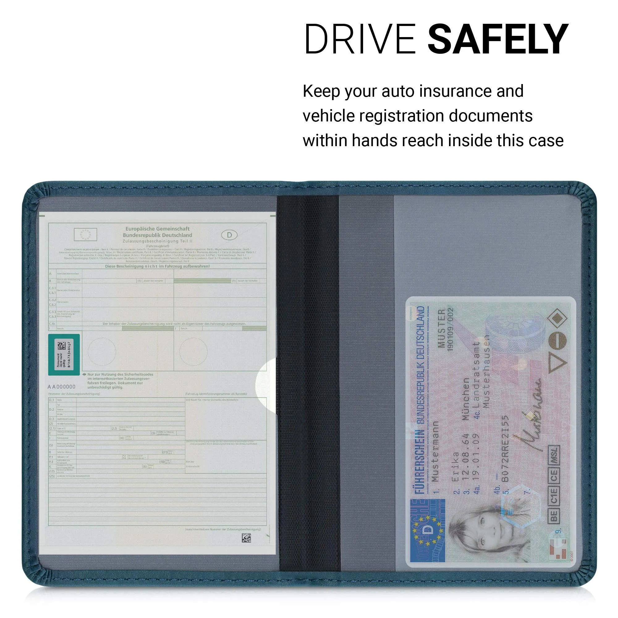 kwmobile Custodia in pelle PU per Libretto di Circolazione e Patente, Petrolio - immagine 3