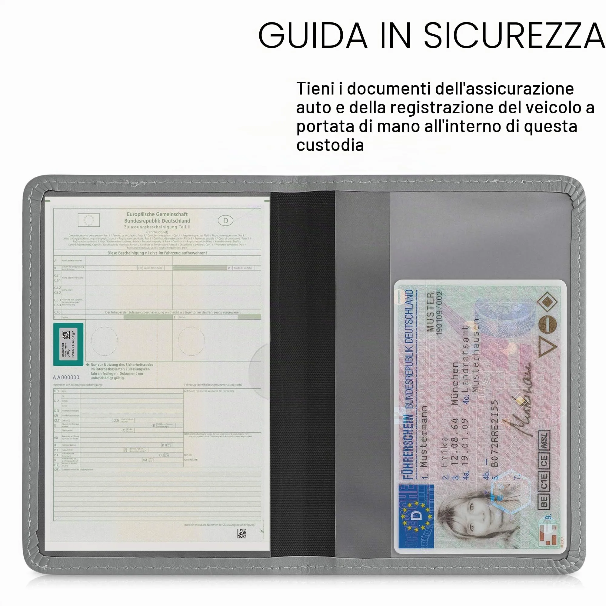 kwmobile Custodia in pelle PU per Libretto Circolazione Auto e Patente, grigio chiaro - immagine 3
