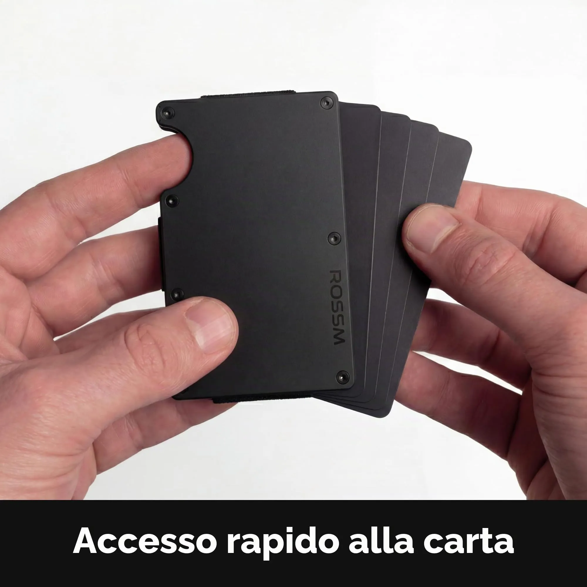 ROSSM Portafoglio Uomo con Blocco RFID, Portacarte Minimalista in Fibra di Carbonio e Metallo con Clip ed Elastico per Banconote - immagine 2