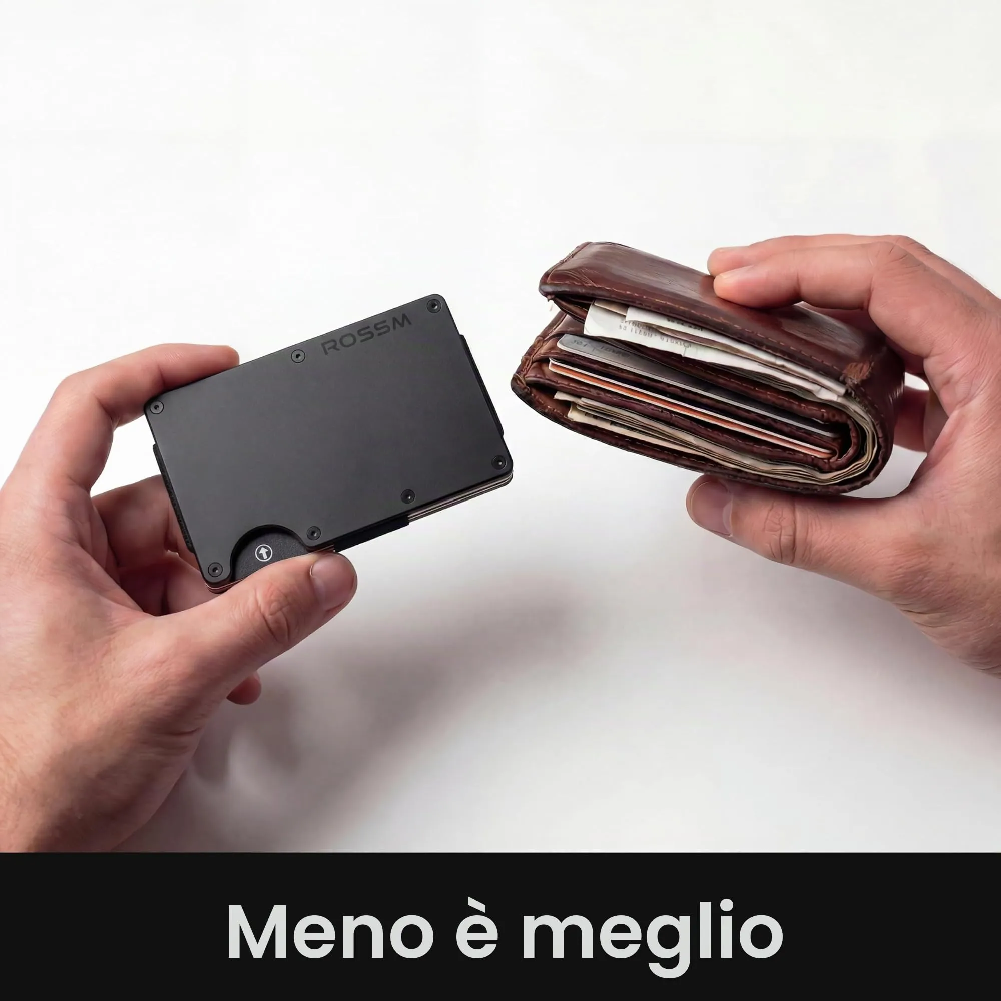 ROSSM Portafoglio Uomo con Blocco RFID, Portacarte Minimalista in Fibra di Carbonio e Metallo con Clip ed Elastico per Banconote - immagine 5