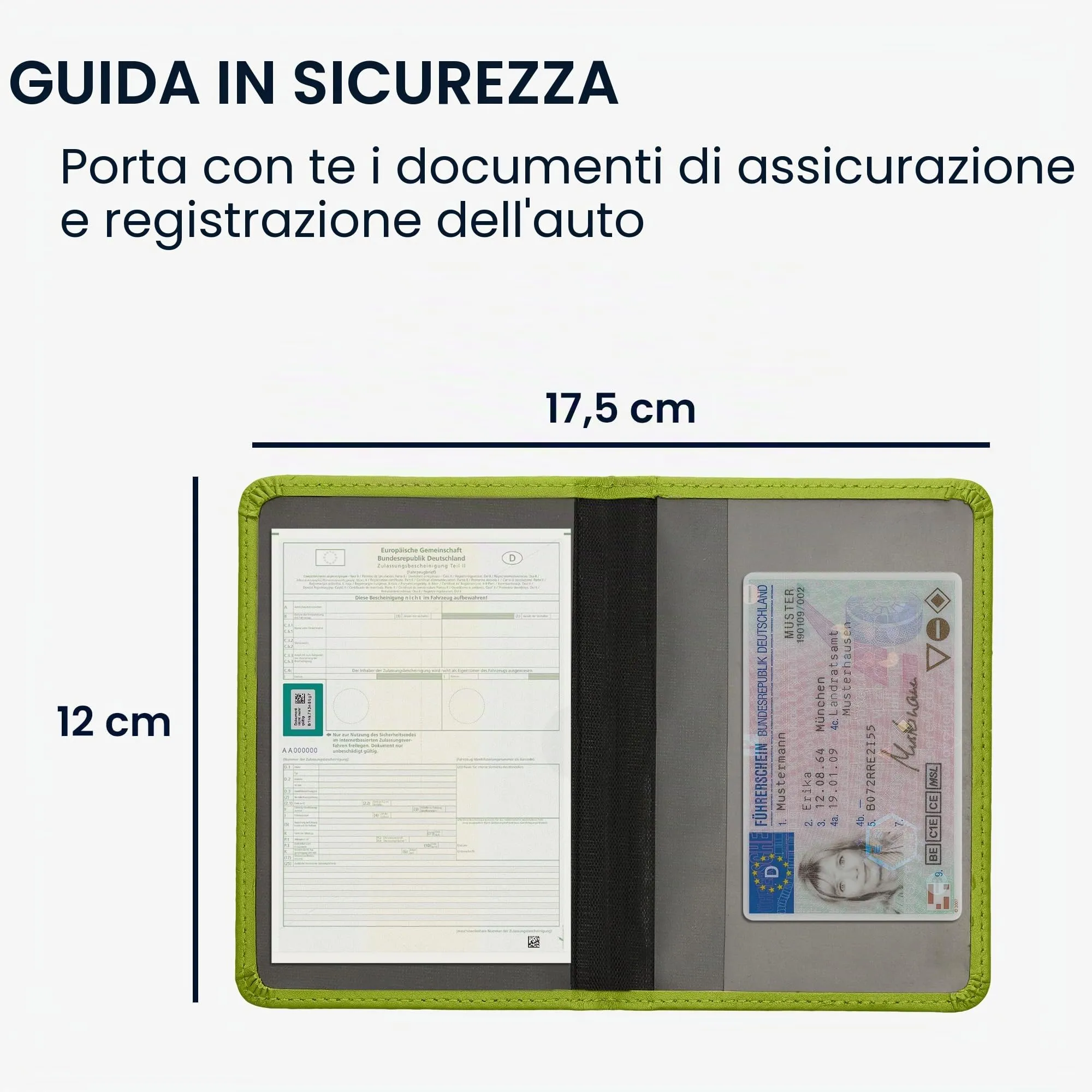 kwmobile Custodia in pelle PU per Libretto di Circolazione e Patente, Verde Lime - immagine 5