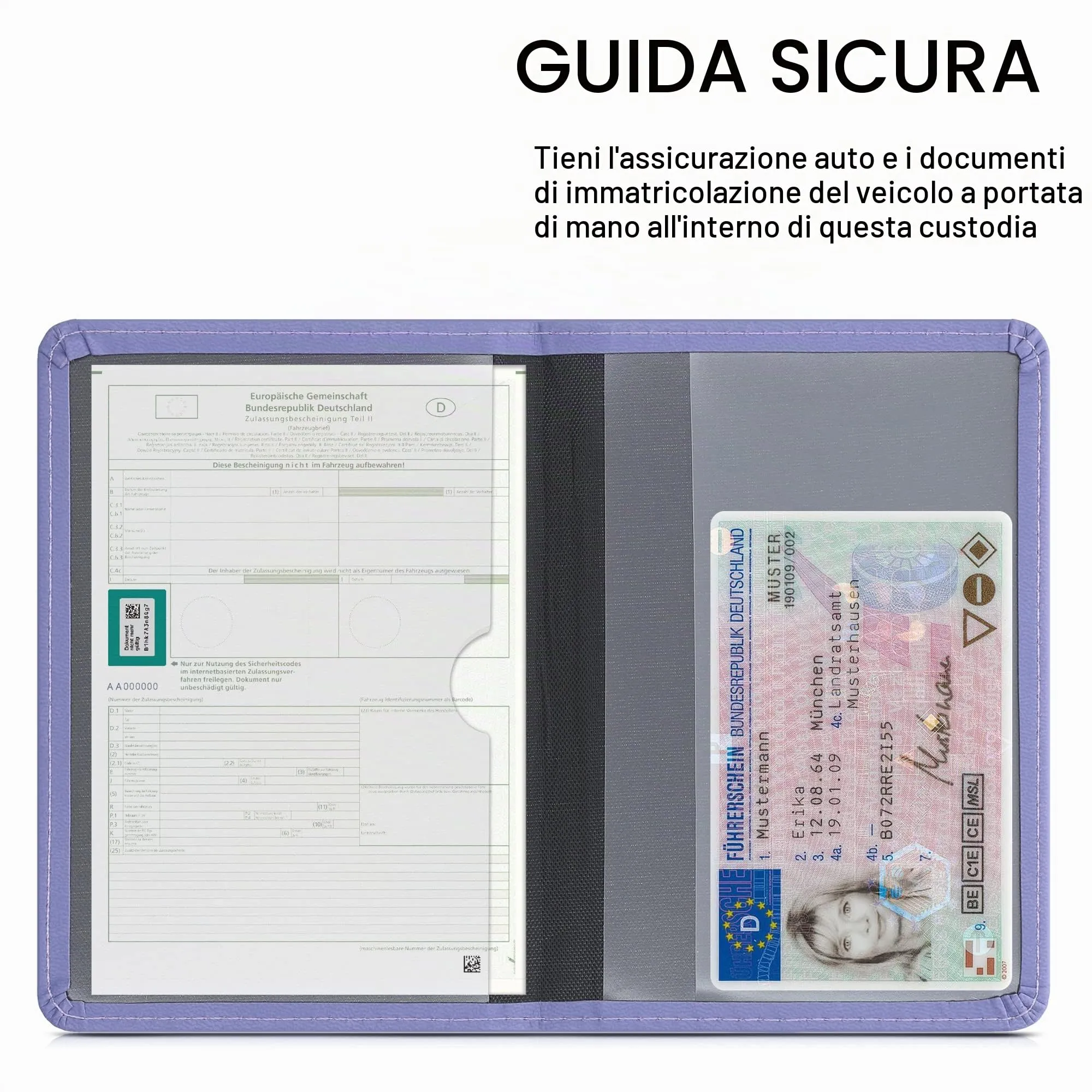kwmobile Custodia in pelle PU per Libretto di Circolazione e Patente, Lavanda - immagine 3