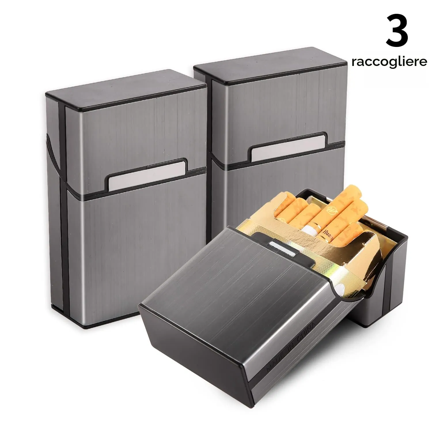 Sgehai Portasigarette in Alluminio e Metallo con Chiusura Magnetica, Set da 3 Pezzi per Scatole Standard da 20 - immagine 4