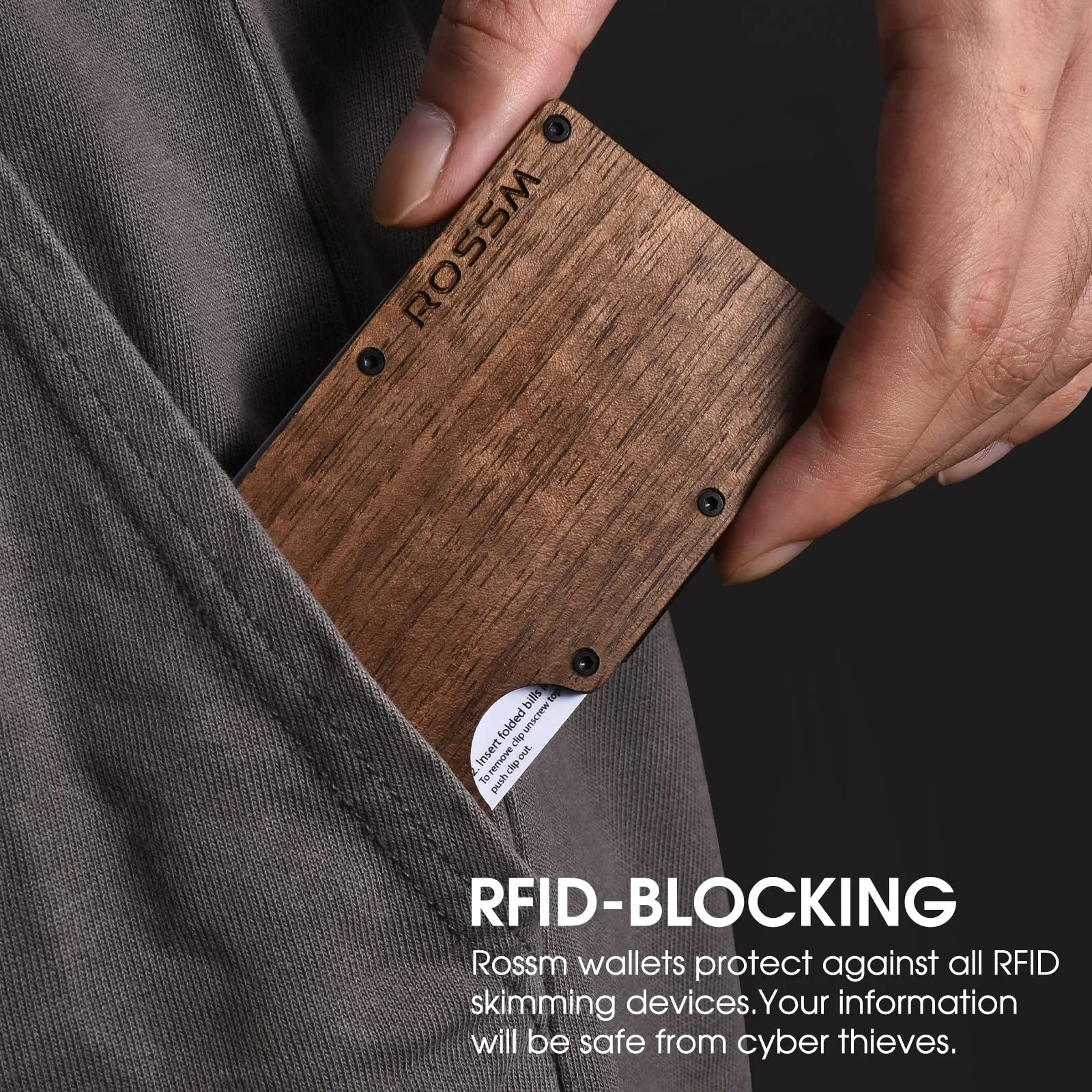 ROSSM Portafoglio da uomo minimalista RFID in fibra di carbonio forgiata Pacifico con tasca frontale e fermasoldi - immagine 2