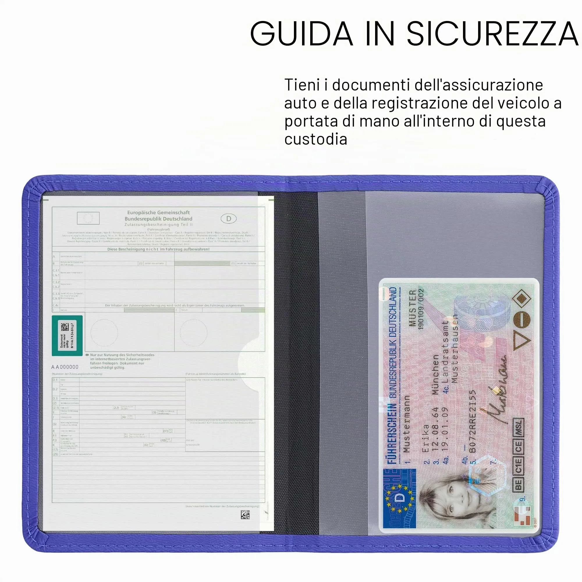 kwmobile Custodia in pelle PU per Libretto di Circolazione e Patente, Blu Baltico - immagine 3