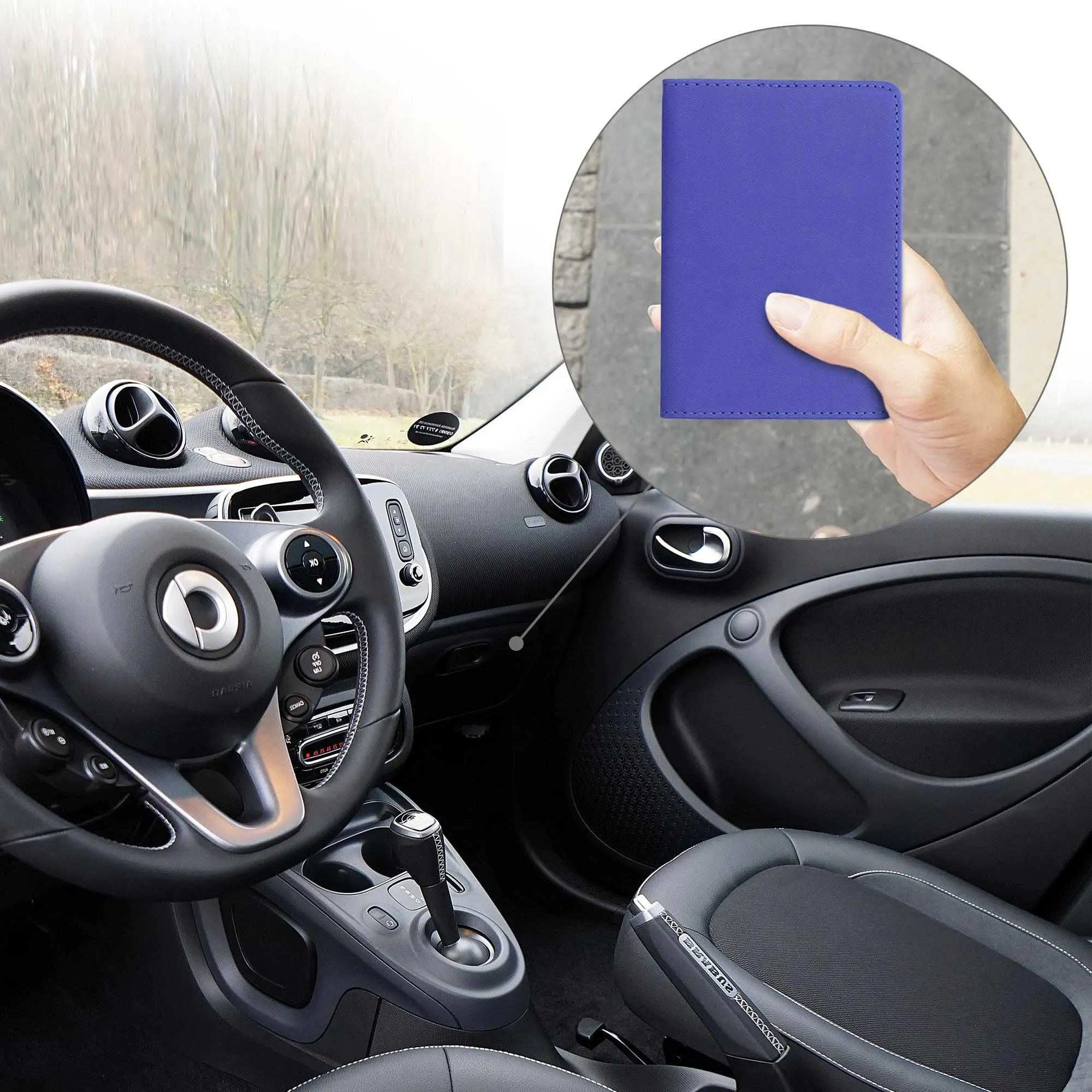 kwmobile Custodia in pelle PU per Libretto di Circolazione e Patente, Blu Baltico - immagine 4
