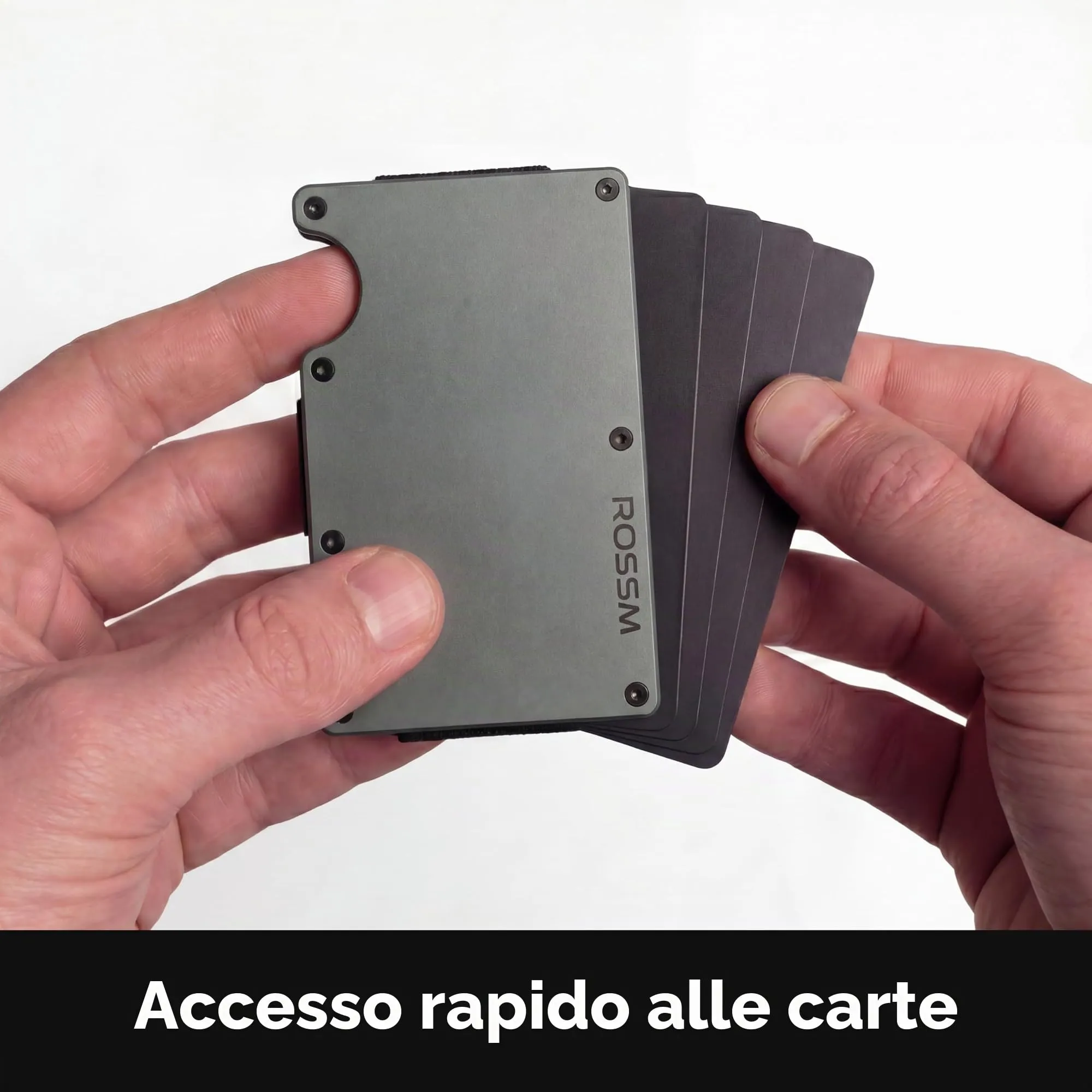 ROSSM Portafoglio Uomo Minimalista con Blocco RFID in Fibra di Carbonio e Metallo, Porta Carte di Credito con Clip ed Elastico per Banconote - immagine 2