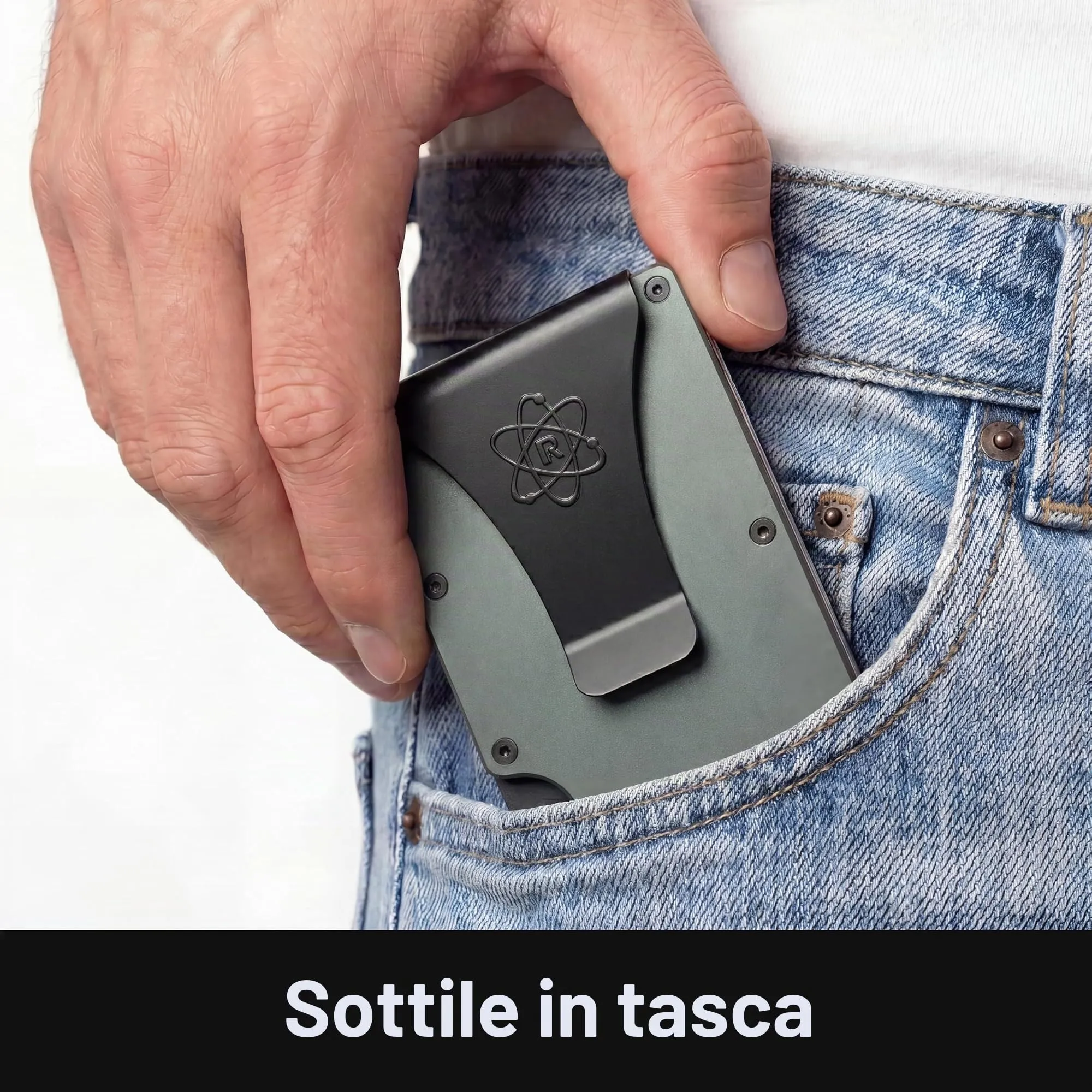 ROSSM Portafoglio Uomo Minimalista con Blocco RFID in Fibra di Carbonio e Metallo, Porta Carte di Credito con Clip ed Elastico per Banconote - immagine 4