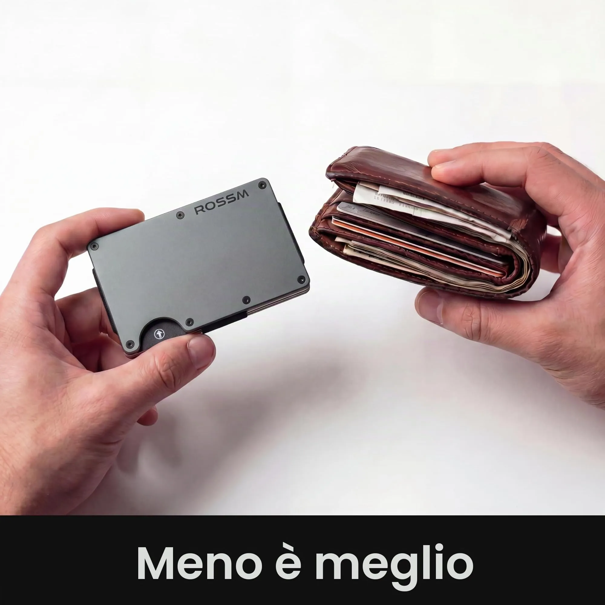 ROSSM Portafoglio Uomo Minimalista con Blocco RFID in Fibra di Carbonio e Metallo, Porta Carte di Credito con Clip ed Elastico per Banconote - immagine 5