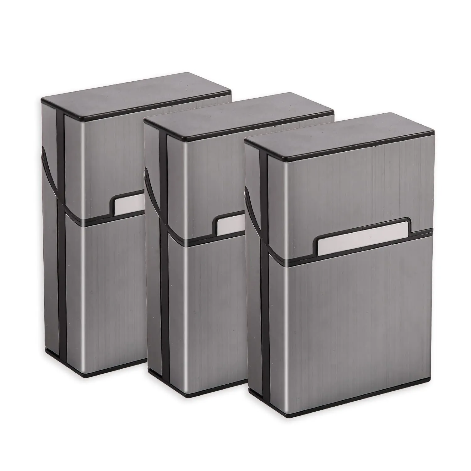 Sgehai Lot di 3 astucci portasigarette in alluminio con chiusura magnetica, grigio - immagine 1