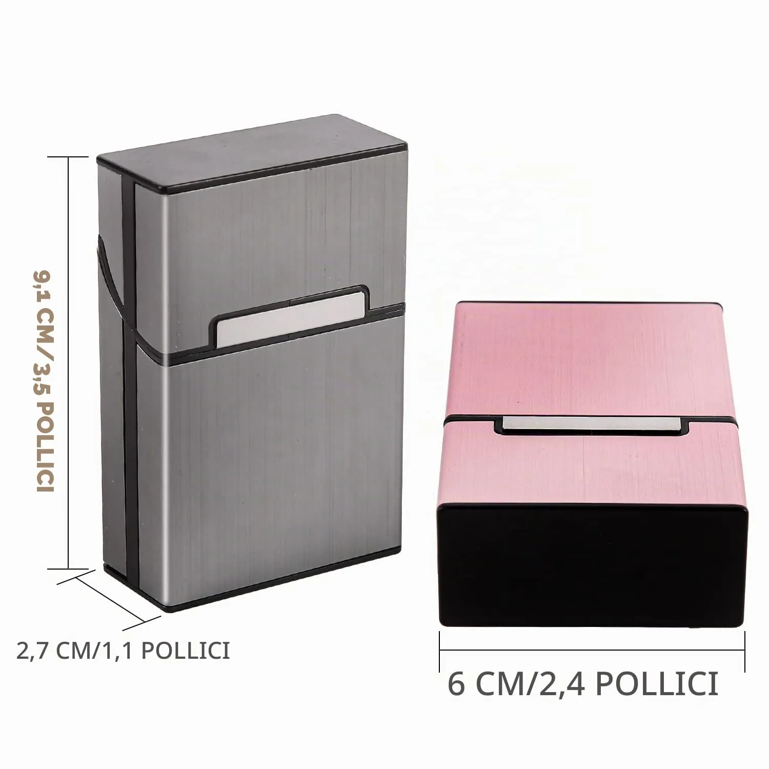 Sgehai Lot di 3 astucci portasigarette in alluminio con chiusura magnetica, grigio - immagine 7