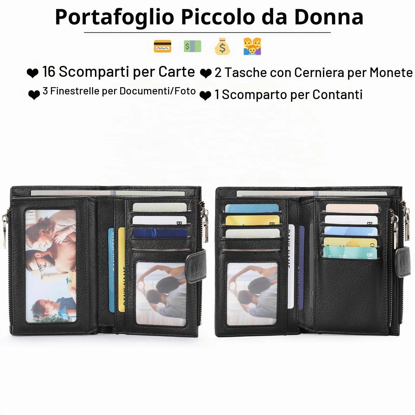 GOIACII Portafoglio da Donna in Pelle con Blocco RFID, 18 Slot per Carte e Tasca Portamonete con Doppia Cerniera - immagine 2