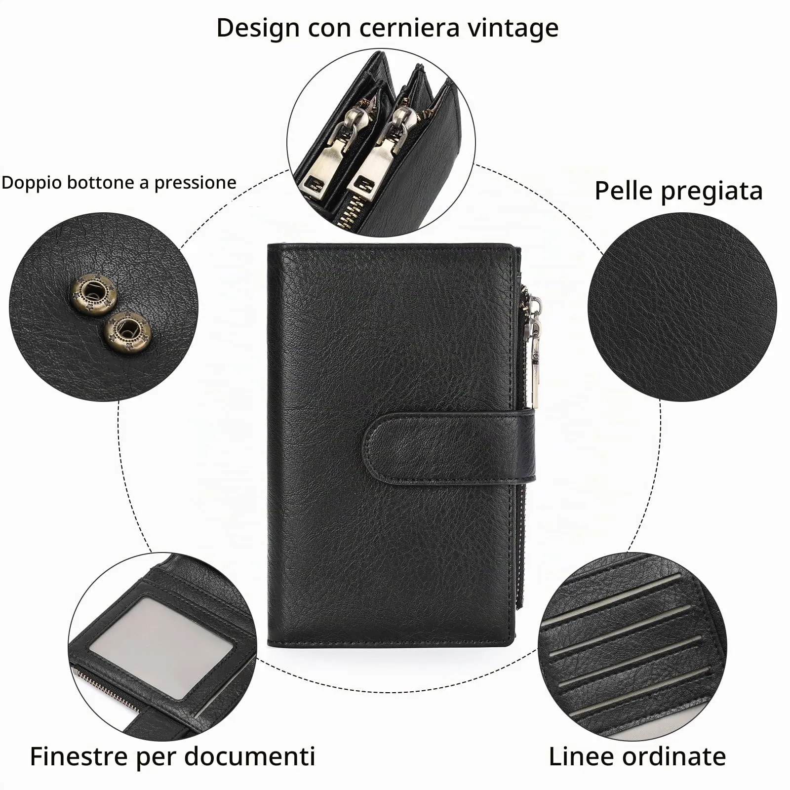 GOIACII Portafoglio da Donna in Pelle con Blocco RFID, 18 Slot per Carte e Tasca Portamonete con Doppia Cerniera - immagine 5