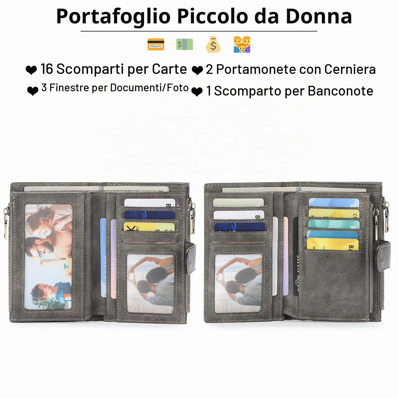 GOIACII Portafoglio da Donna in Pelle con Blocco RFID, 18 Slot per Carte e Tasca Portamonete con Doppia Cerniera - immagine 2