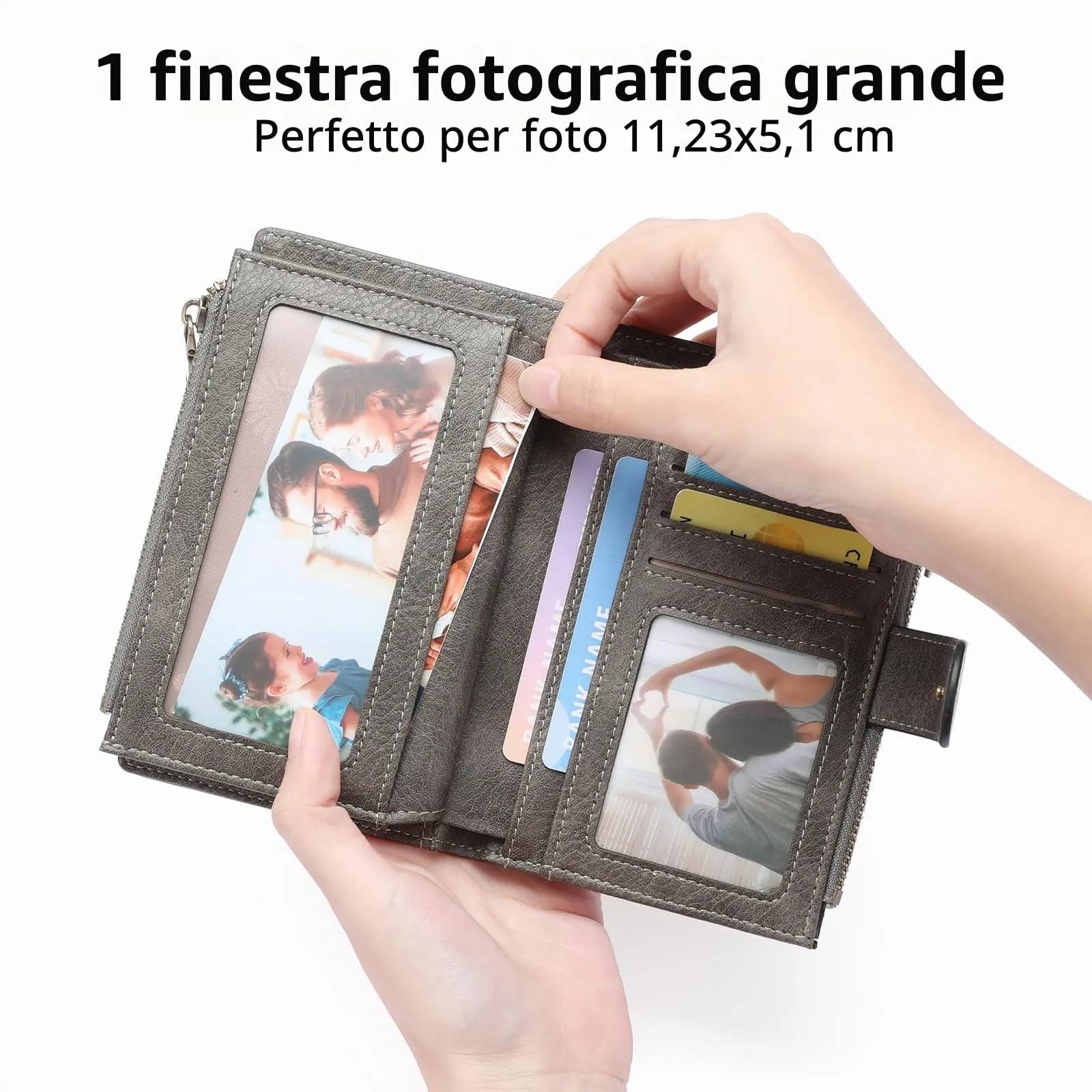 GOIACII Portafoglio da Donna in Pelle con Blocco RFID, 18 Slot per Carte e Tasca Portamonete con Doppia Cerniera - immagine 4