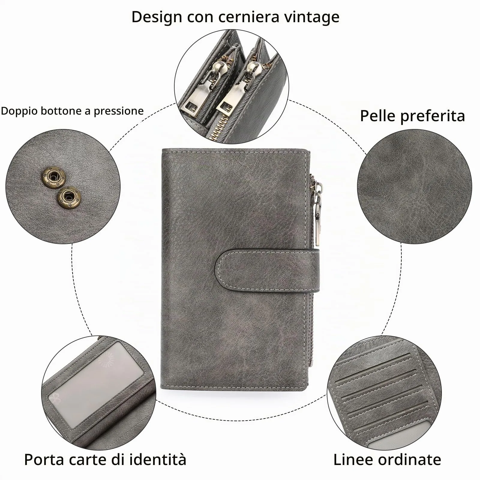 GOIACII Portafoglio da Donna in Pelle con Blocco RFID, 18 Slot per Carte e Tasca Portamonete con Doppia Cerniera - immagine 5