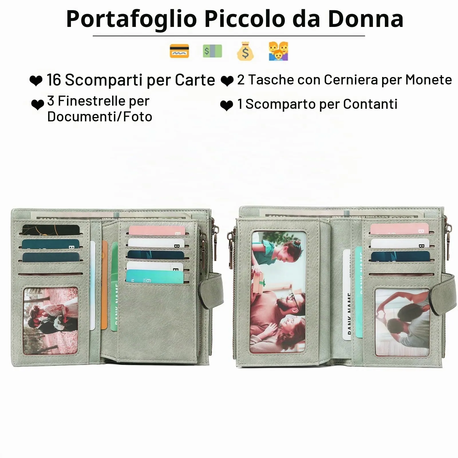 GOIACII Portafoglio da Donna in Pelle con Blocco RFID, 18 Slot per Carte e Doppia Cerniera, Medio - immagine 2