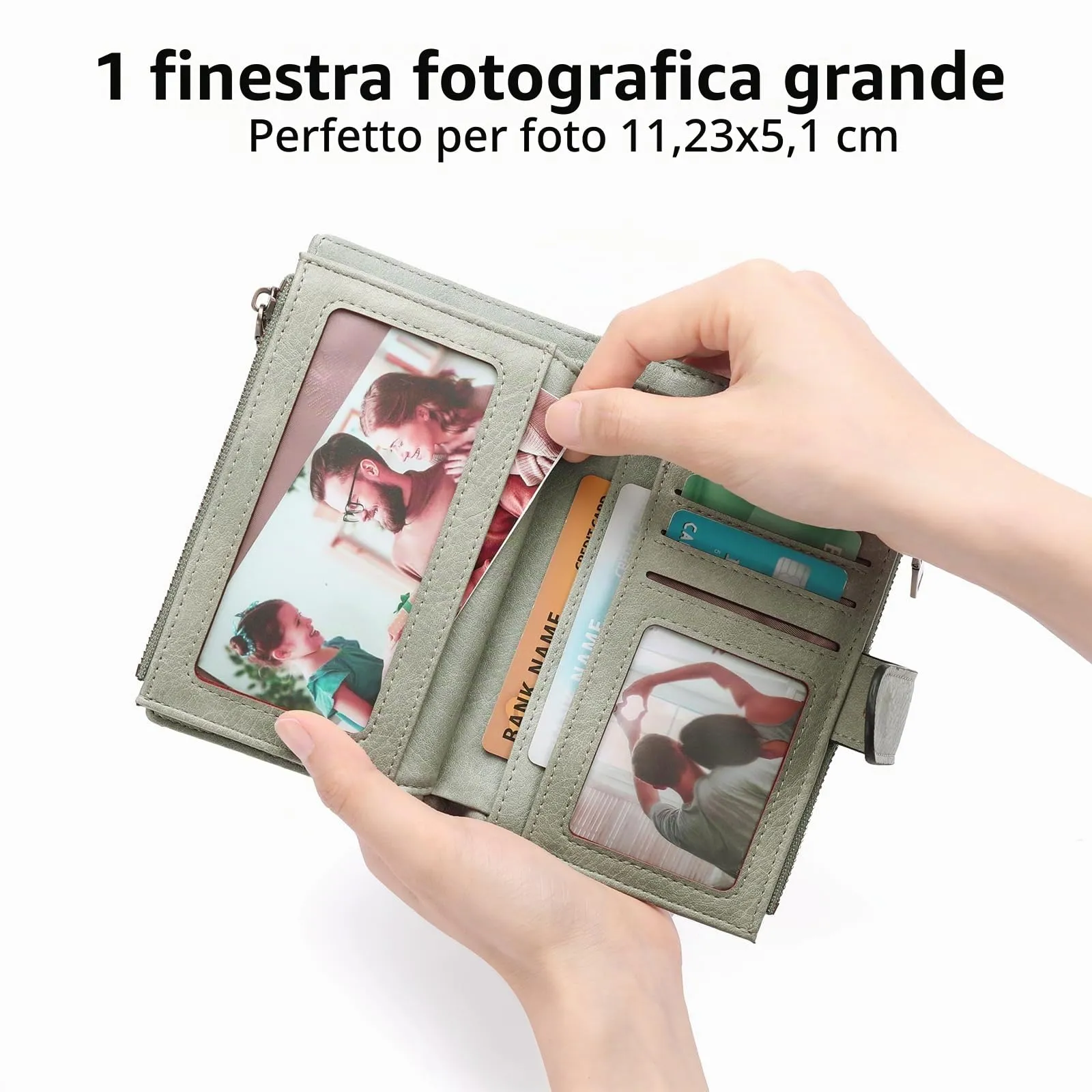 GOIACII Portafoglio da Donna in Pelle con Blocco RFID, 18 Slot per Carte e Doppia Cerniera, Medio - immagine 4
