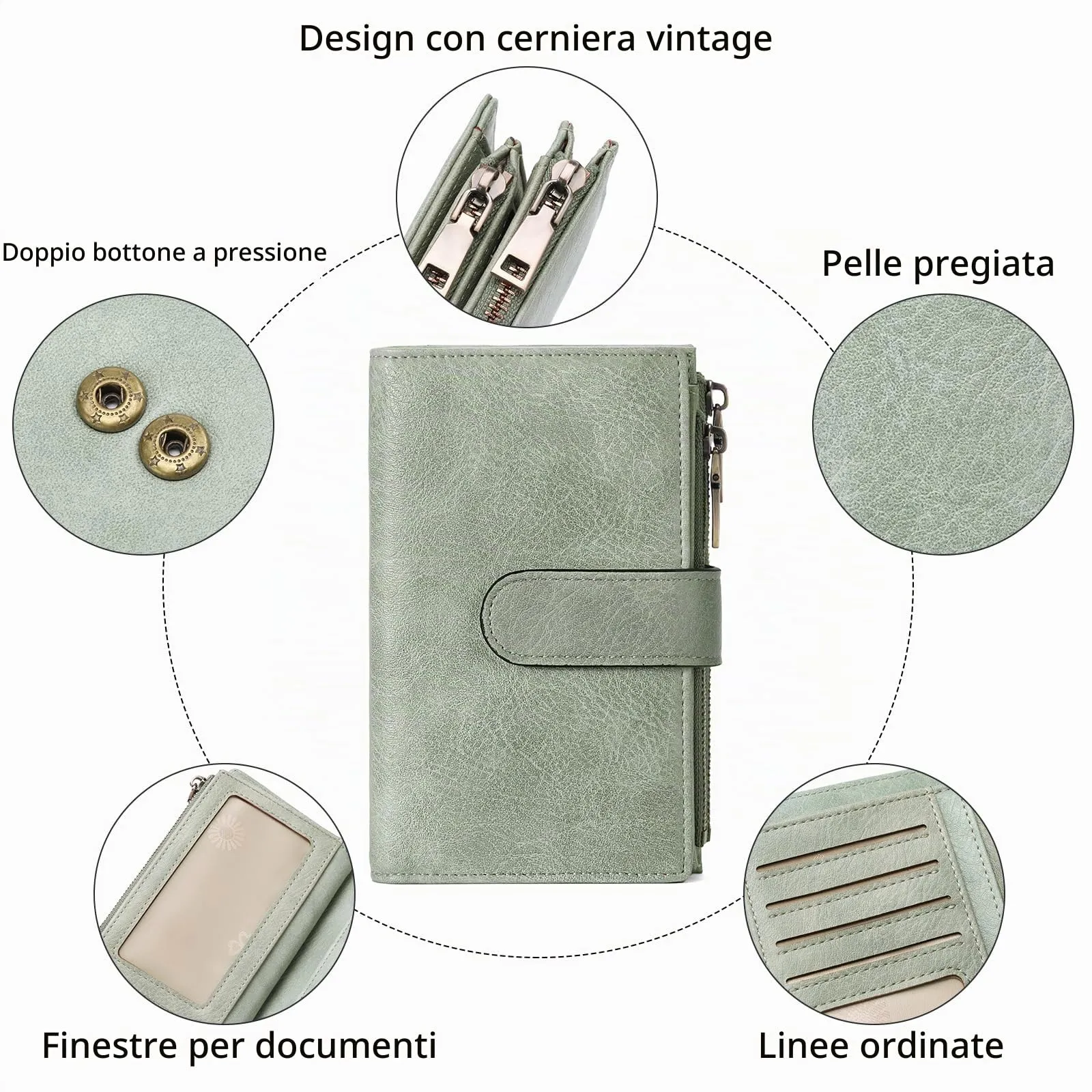 GOIACII Portafoglio da Donna in Pelle con Blocco RFID, 18 Slot per Carte e Doppia Cerniera, Medio - immagine 5