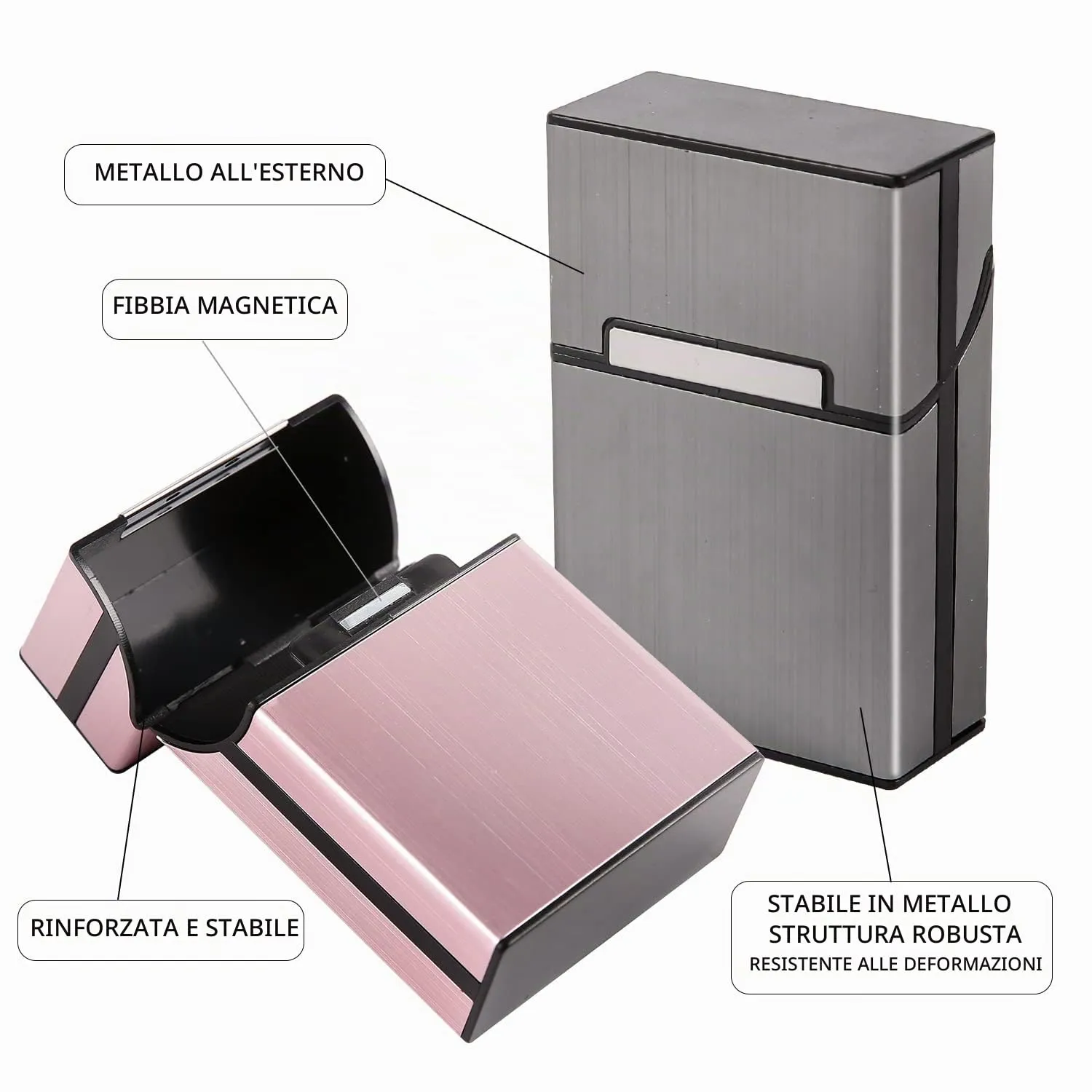 Sgehai Portasigarette in Alluminio con Chiusura Magnetica per 20 Pezzi, Grigio (Set da 2) - immagine 5