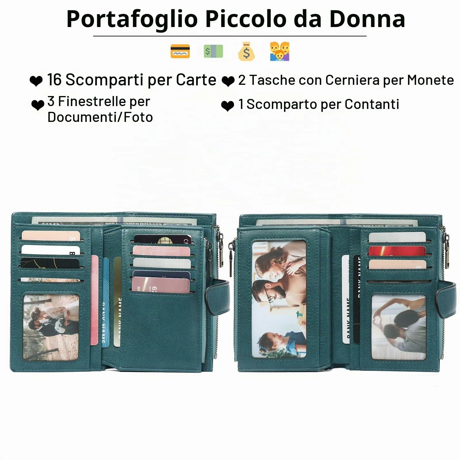 GOIACII Portafoglio da Donna in Pelle con Blocco RFID, 18 Slot per Carte e Tasca Portamonete con Doppia Cerniera - immagine 2