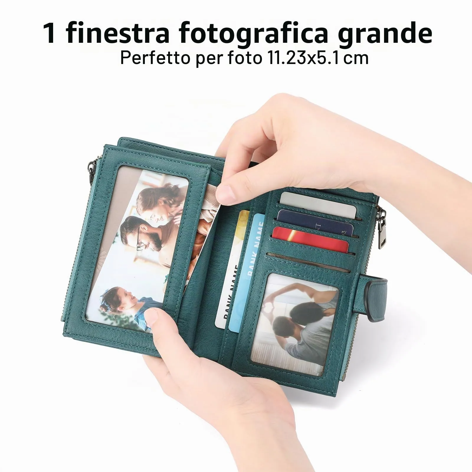GOIACII Portafoglio da Donna in Pelle con Blocco RFID, 18 Slot per Carte e Tasca Portamonete con Doppia Cerniera - immagine 4