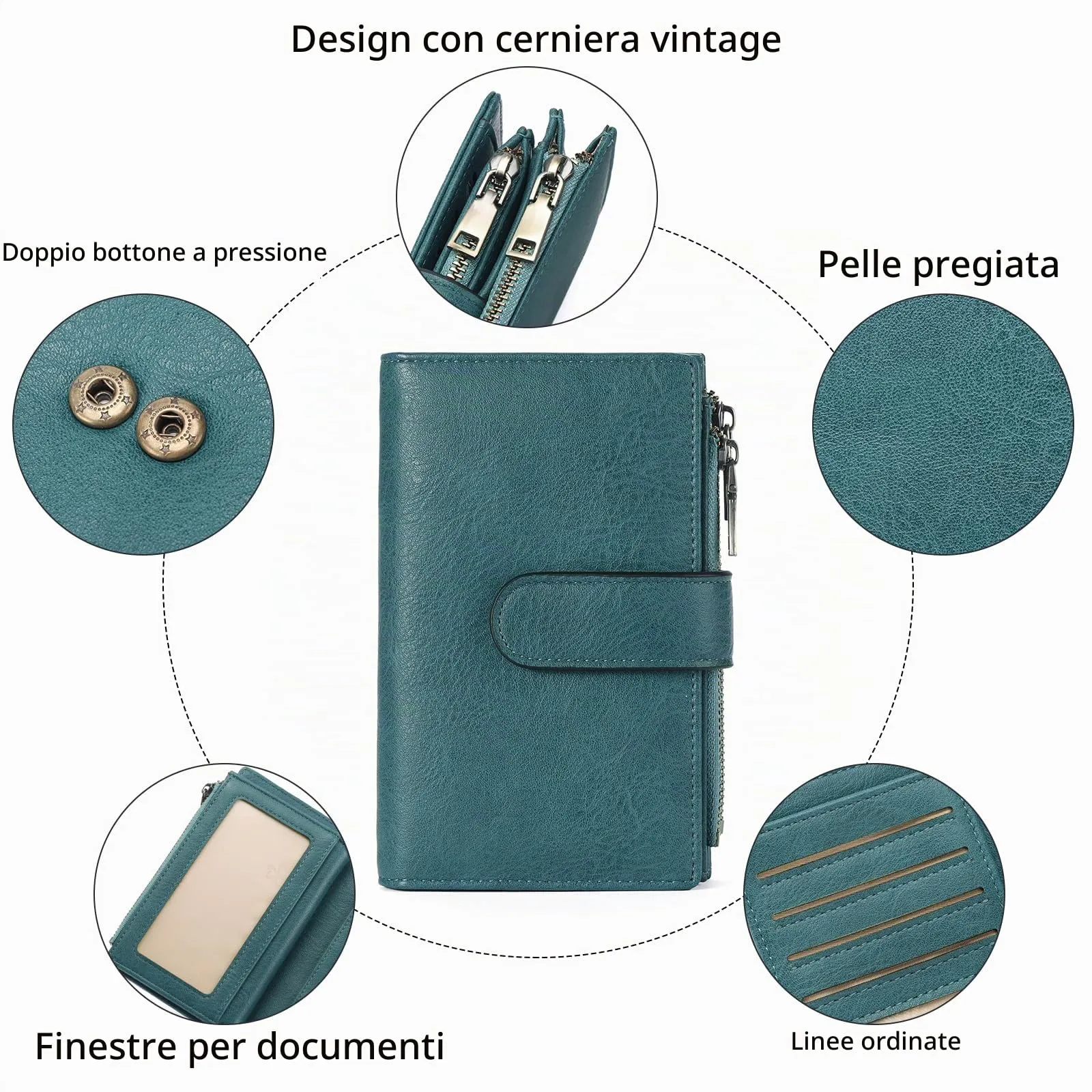GOIACII Portafoglio da Donna in Pelle con Blocco RFID, 18 Slot per Carte e Tasca Portamonete con Doppia Cerniera - immagine 5
