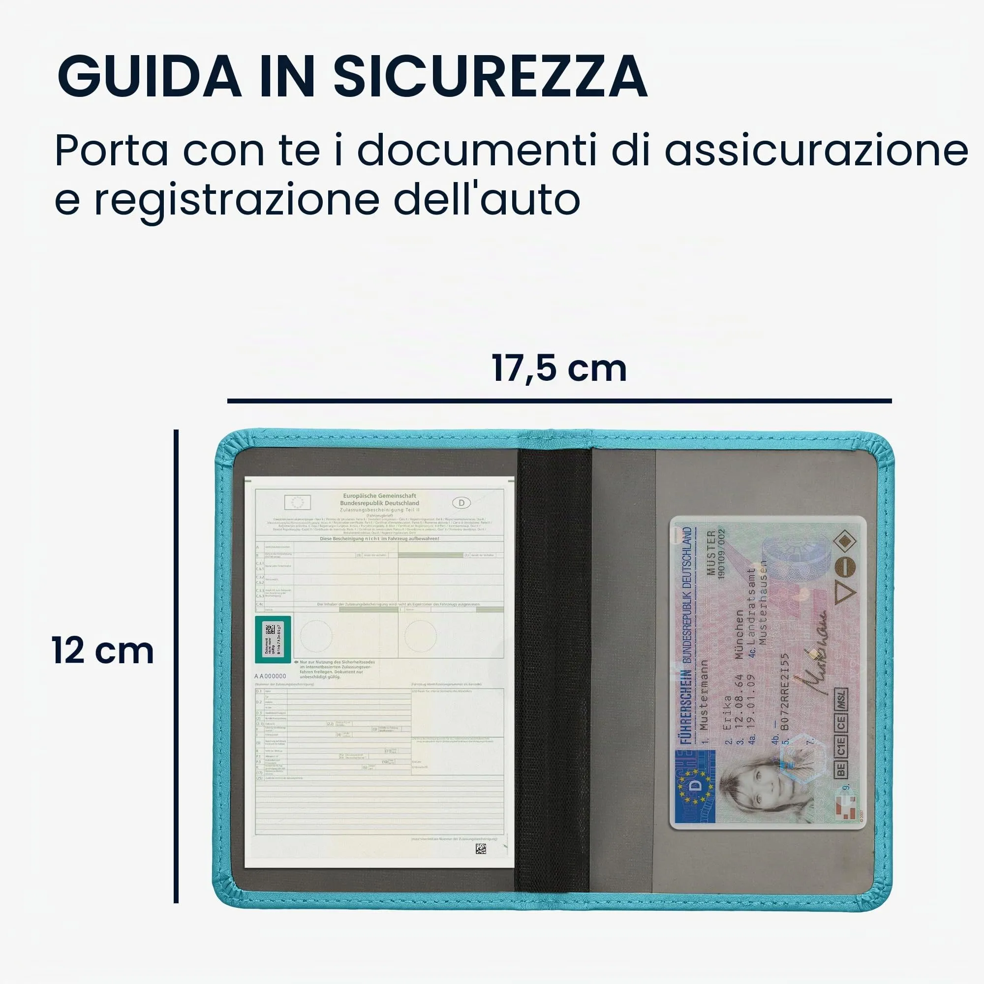 kwmobile Custodia in pelle PU per Libretto Circolazione Auto e Patente, blu indaco - immagine 5