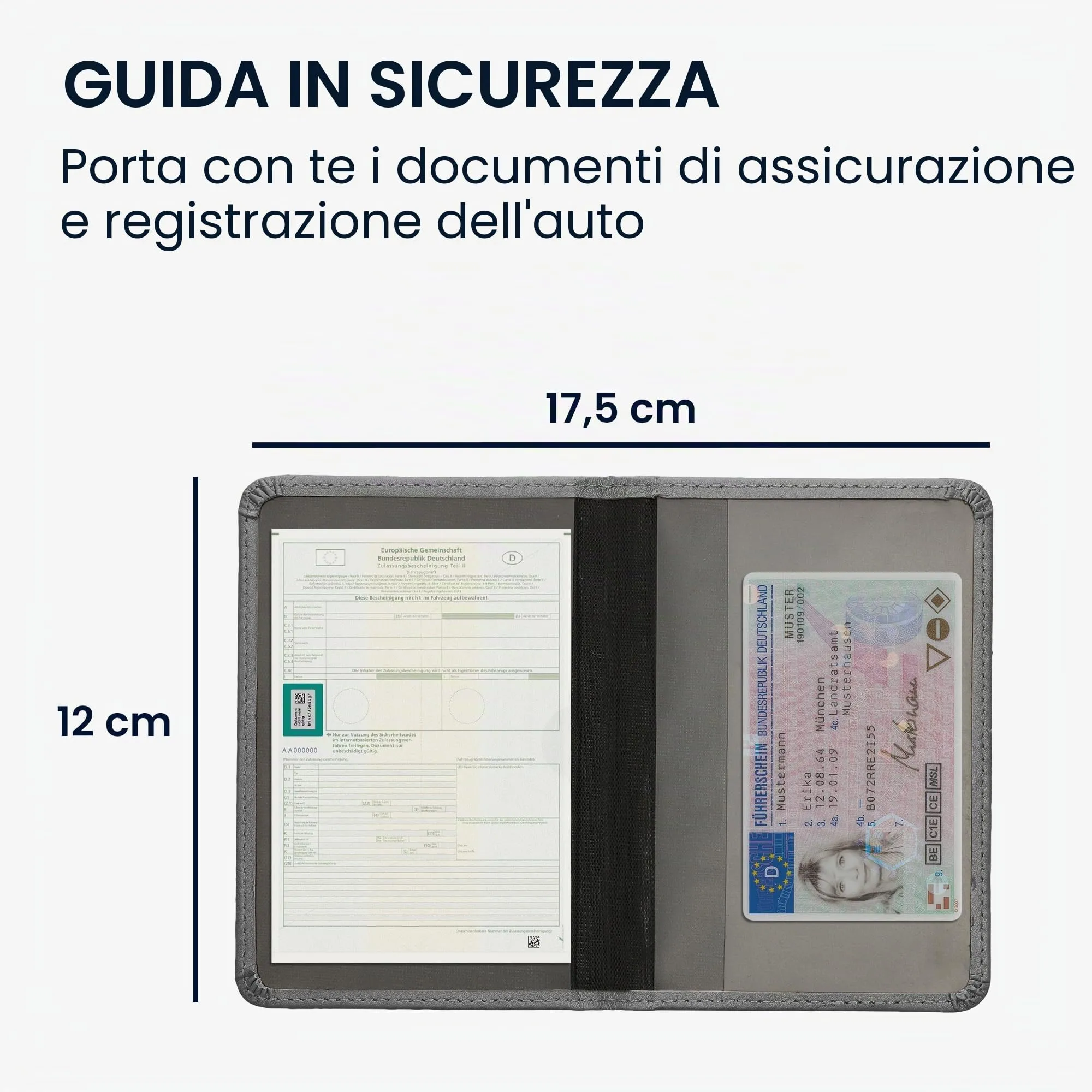 kwmobile Custodia in pelle PU per Libretto Circolazione Auto e Patente, grigio - immagine 5