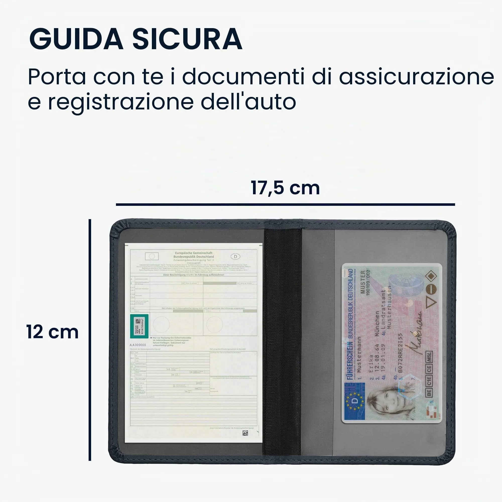 kwmobile Custodia in Pelle PU per Libretto di Circolazione e Patente, Blu Marino - immagine 5