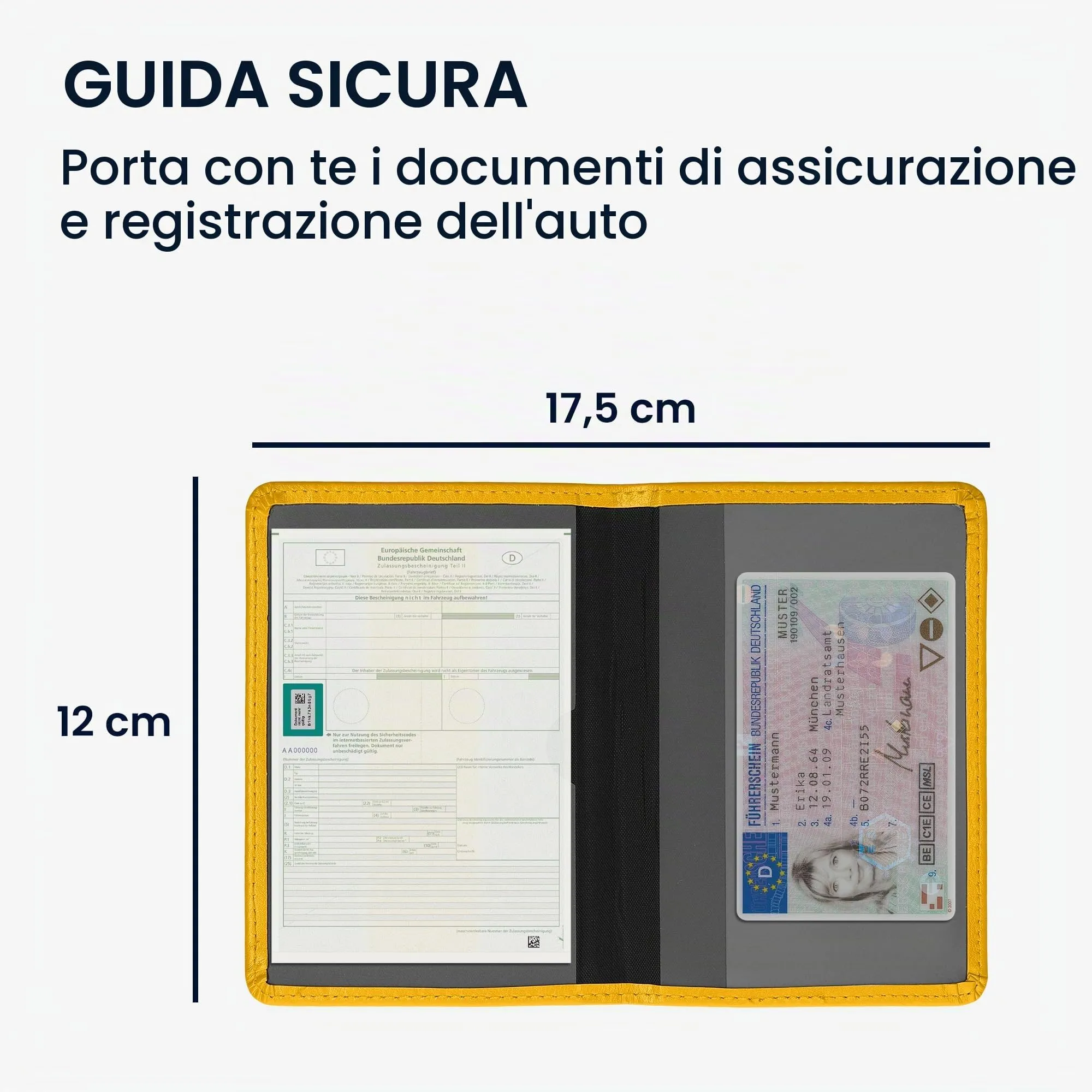 kwmobile Custodia in pelle PU per Libretto di Circolazione e Patente, Giallo Radiante - immagine 5