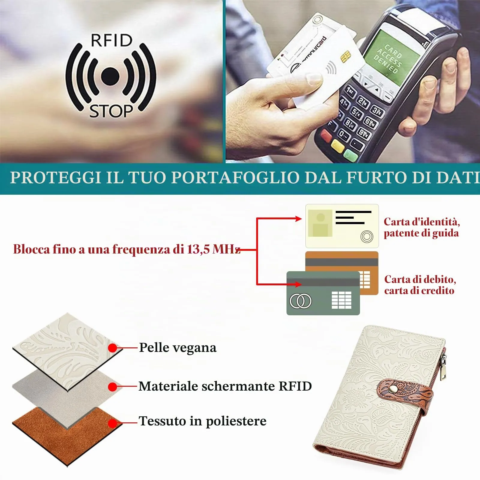 GOIACII Portafoglio Donna in Pelle con Protezione RFID e Scomparto Passaporto - immagine 3