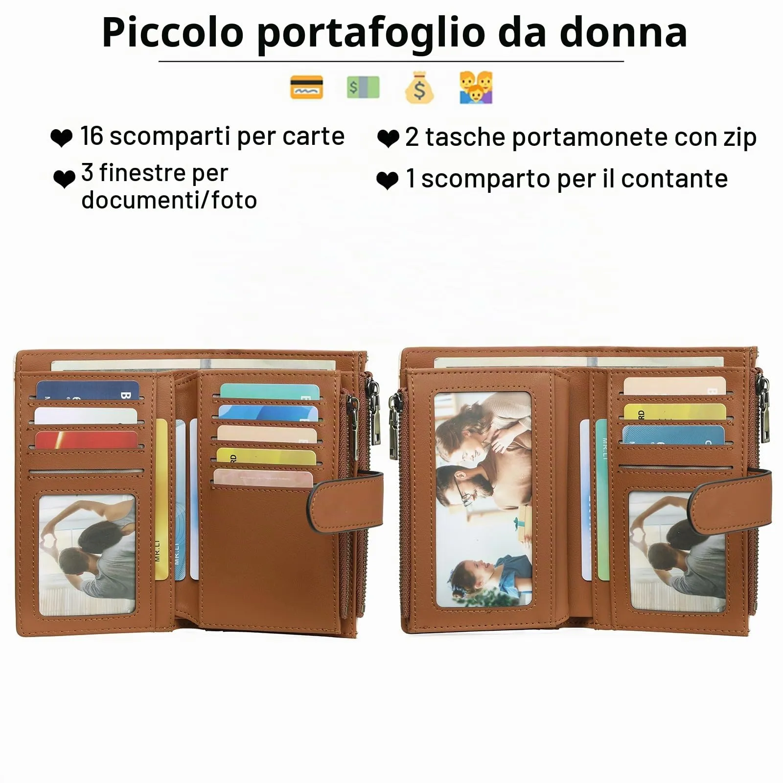 GOIACII Portafoglio da Donna in Pelle con Blocco RFID, 18 Slot per Carte e Tasca Portamonete con Doppia Cerniera - immagine 2