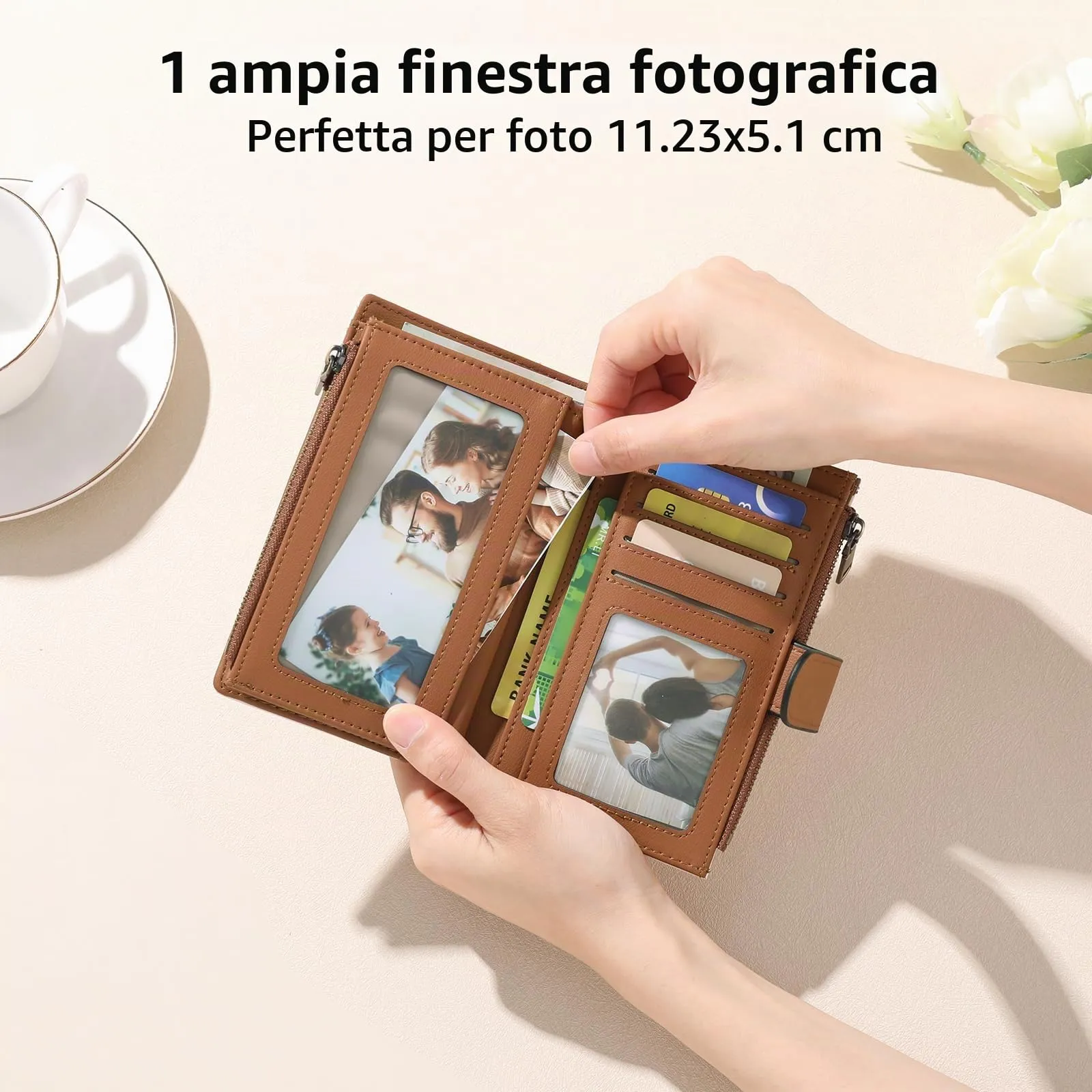 GOIACII Portafoglio da Donna in Pelle con Blocco RFID, 18 Slot per Carte e Tasca Portamonete con Doppia Cerniera - immagine 4
