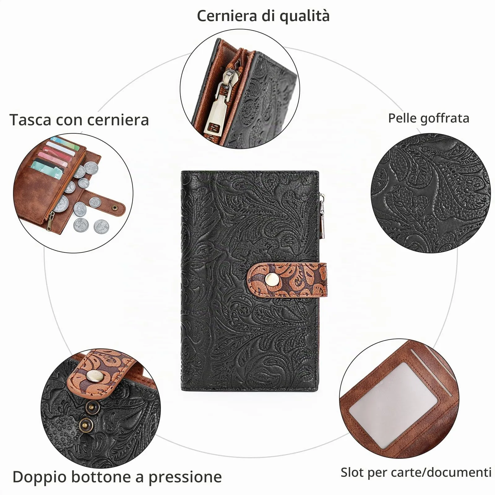 GOIACII Portafoglio Donna in Pelle Sintetica con Protezione RFID, Porta Carte e Scomparto Passaporto - immagine 4