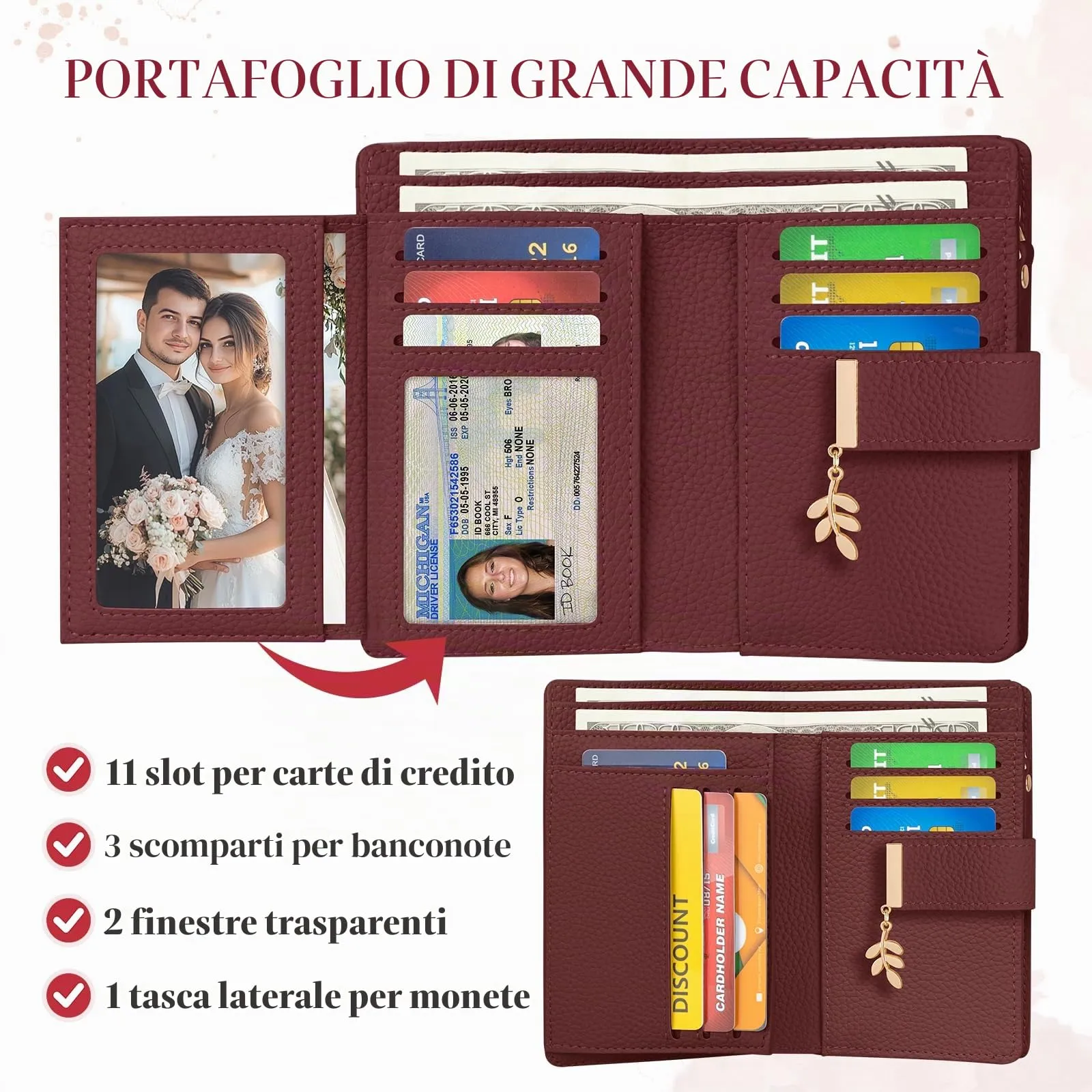 LUROON Portafoglio Medio Donna in Pelle con Blocco RFID e Portamonete - immagine 3