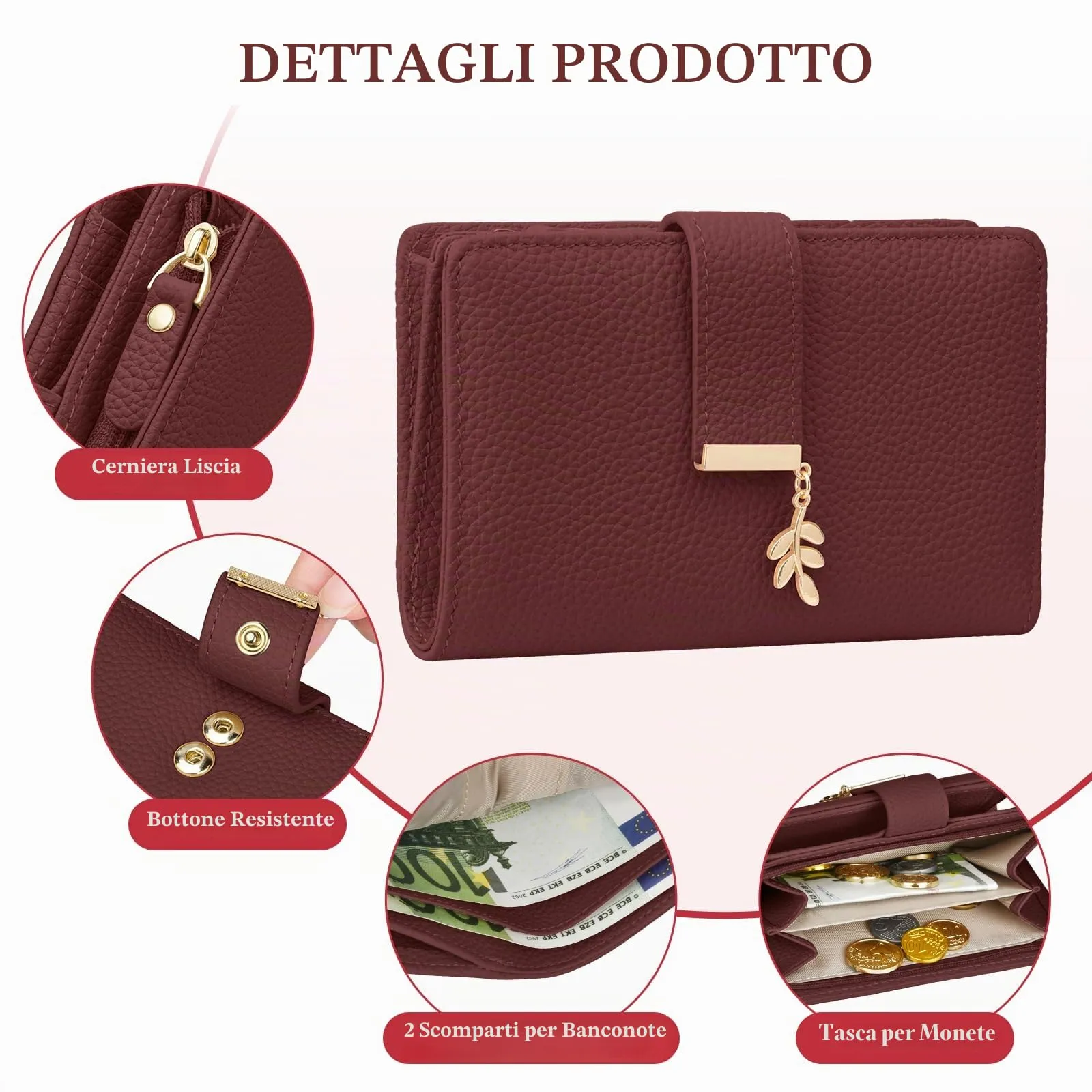 LUROON Portafoglio Medio Donna in Pelle con Blocco RFID e Portamonete - immagine 4