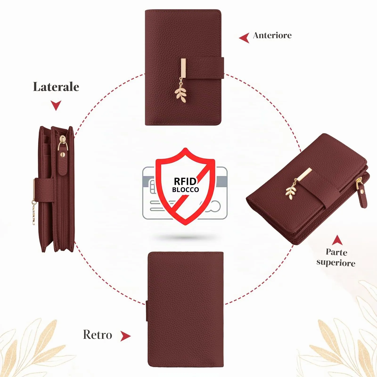 LUROON Portafoglio Medio Donna in Pelle con Blocco RFID e Portamonete - immagine 6