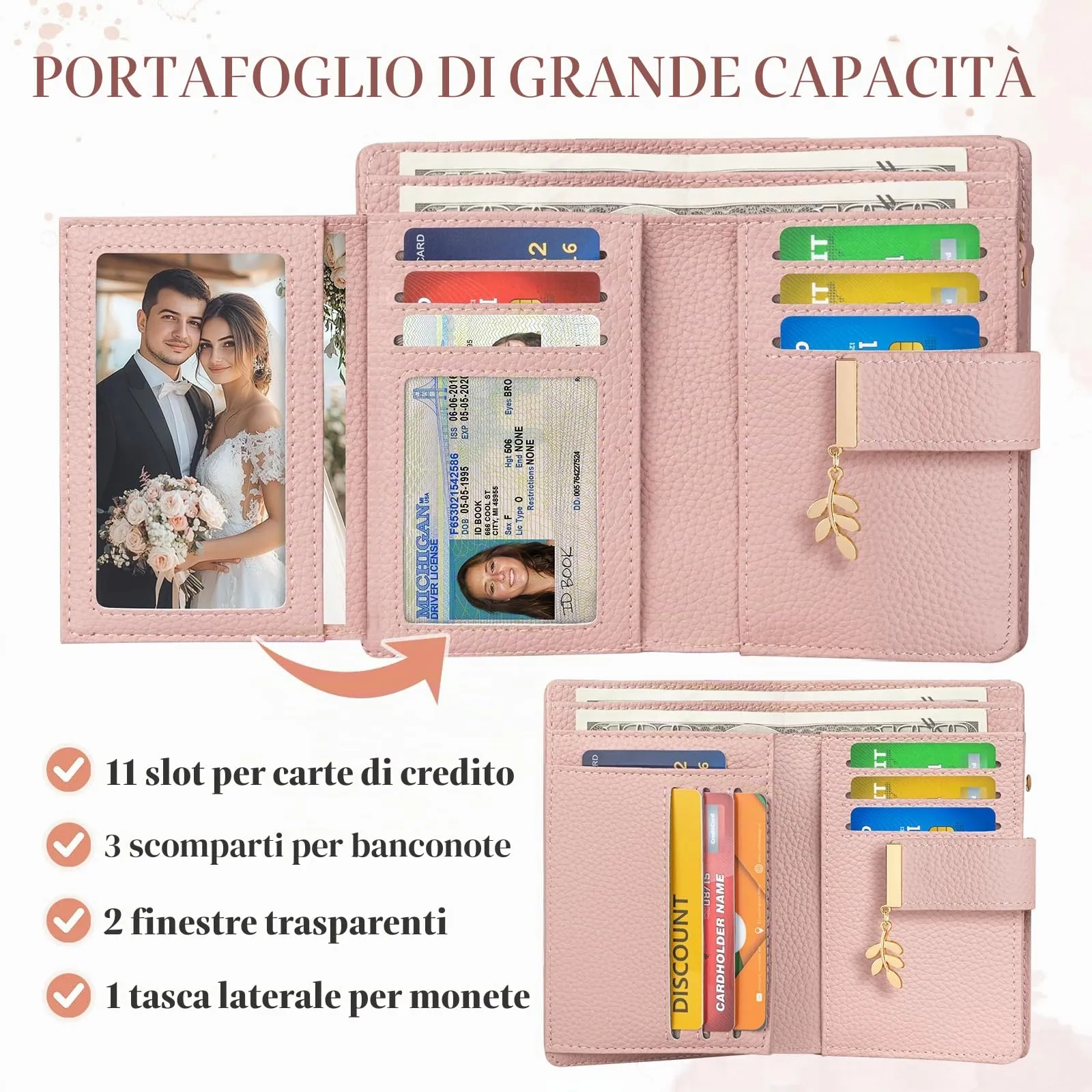 LUROON Portafoglio Medio Donna in Pelle con Blocco RFID - immagine 3