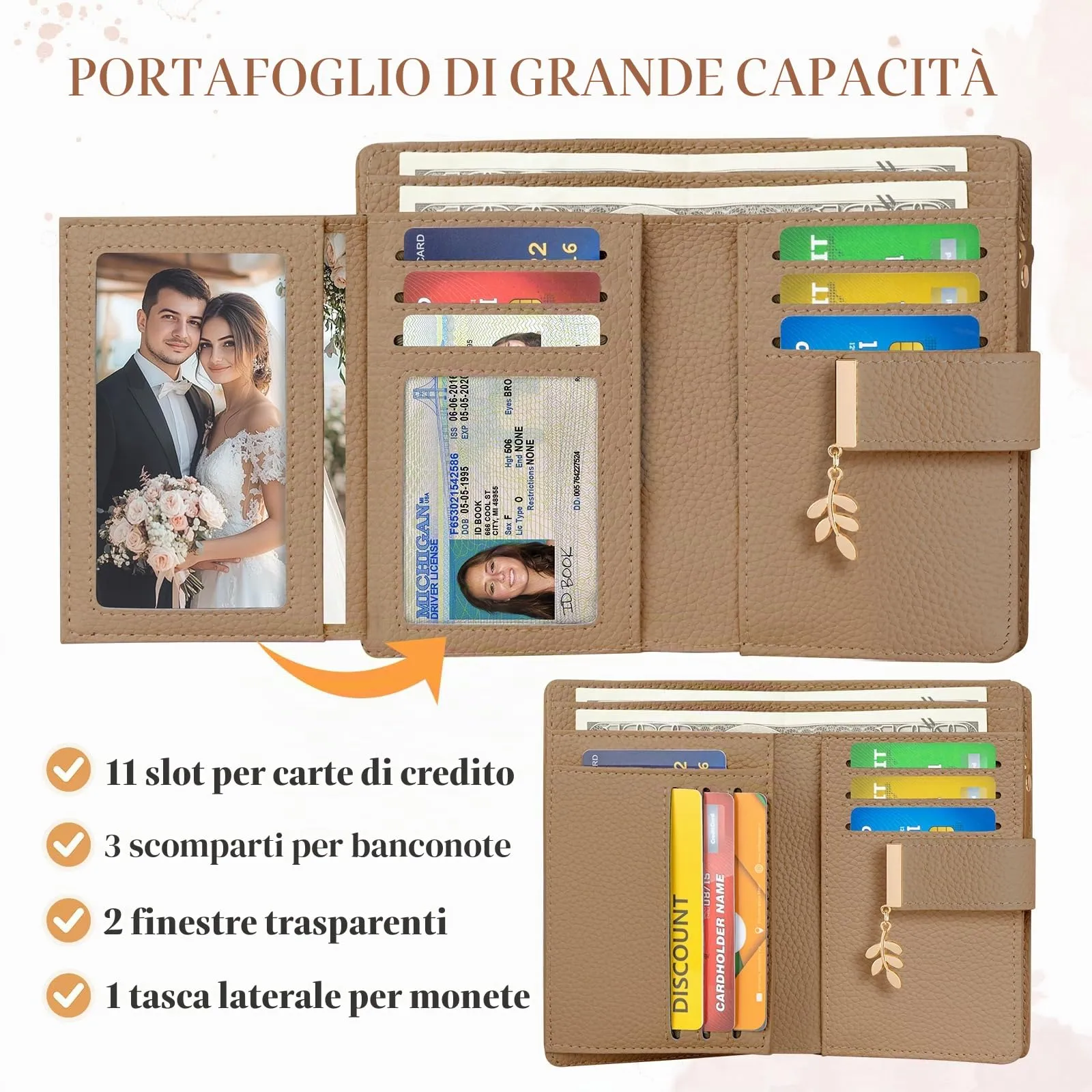 LUROON Portafoglio Medio Donna in Pelle con Blocco RFID e Portamonete - immagine 3