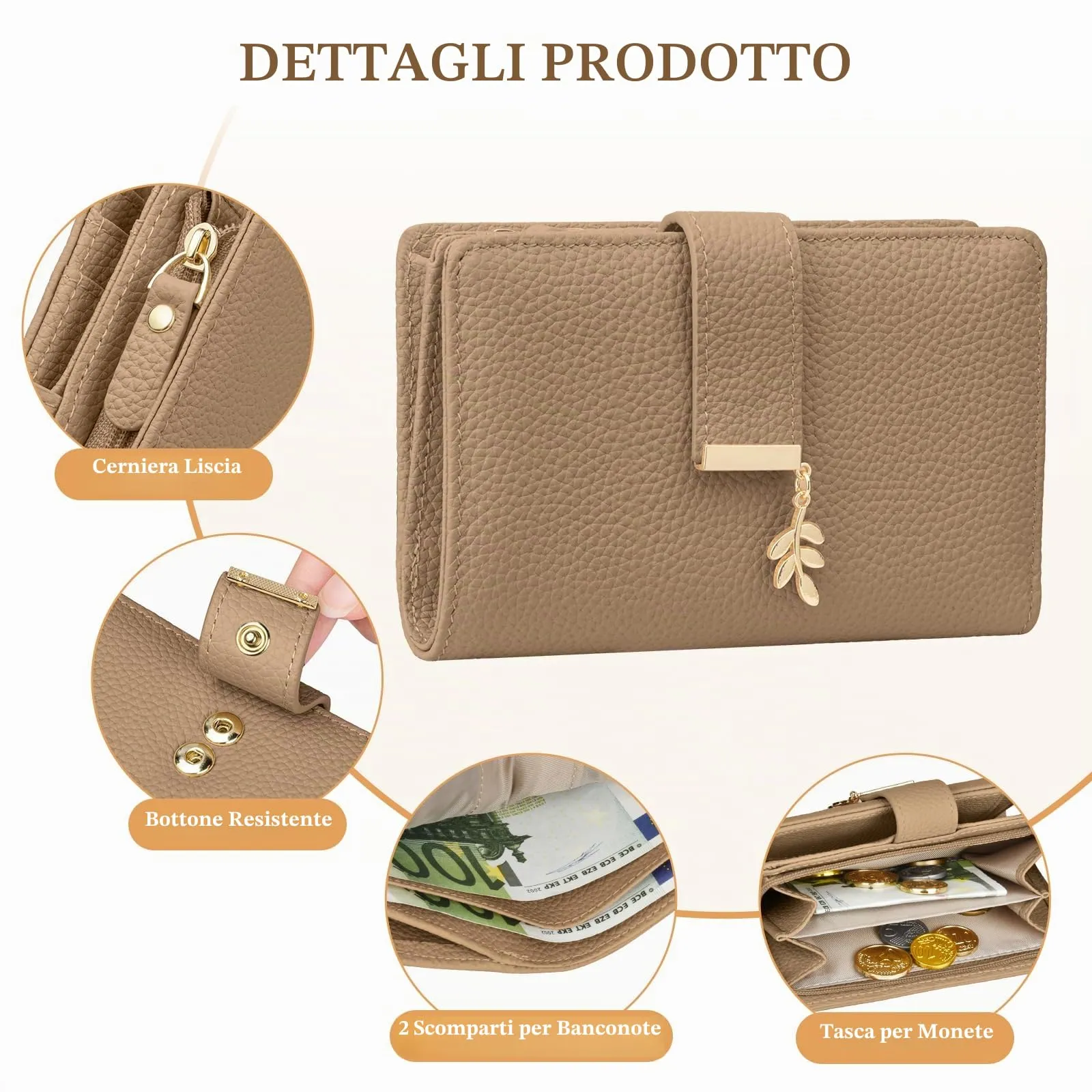 LUROON Portafoglio Medio Donna in Pelle con Blocco RFID e Portamonete - immagine 4