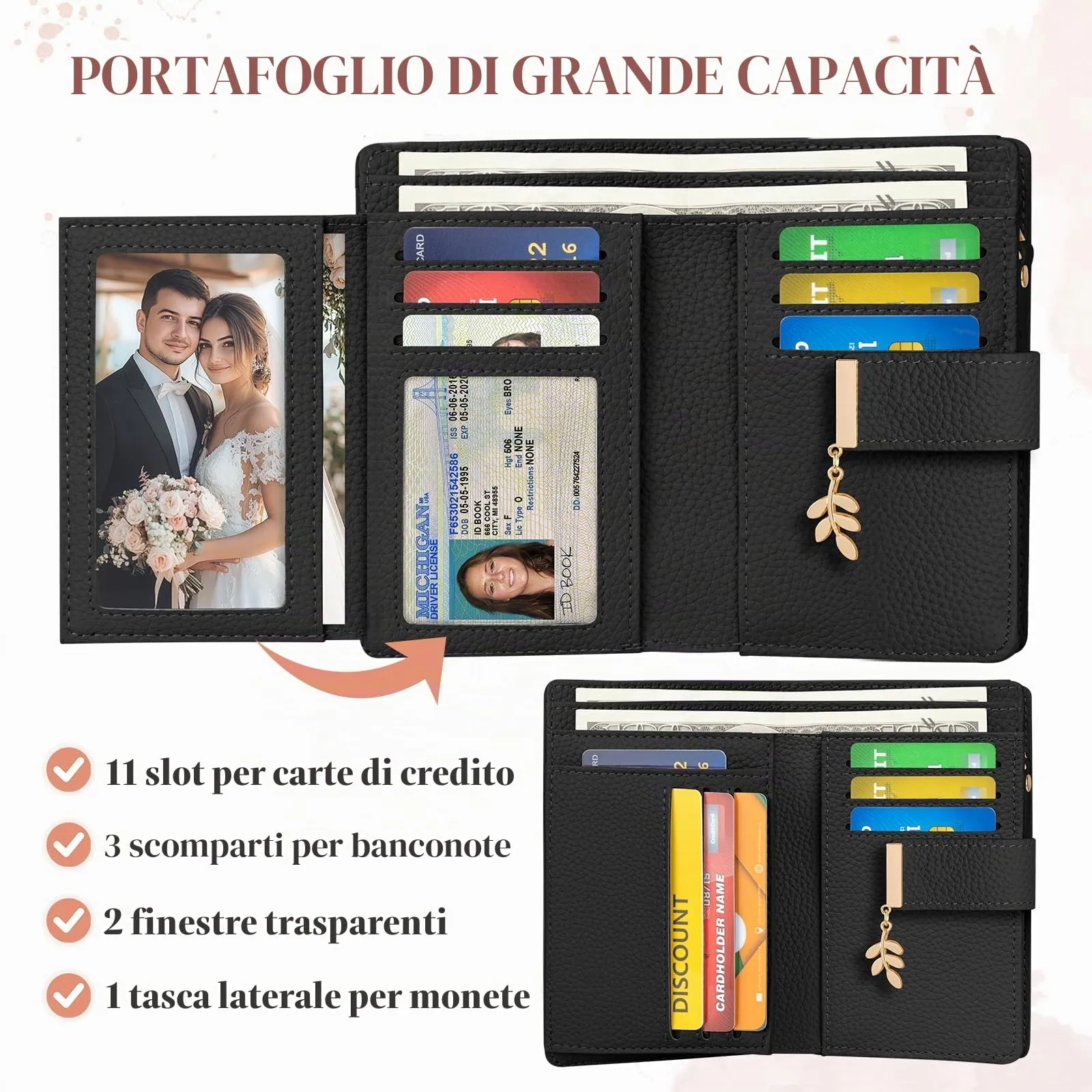 LUROON Portafoglio Medio Donna in Pelle con Blocco RFID e Scomparto Monete - immagine 2