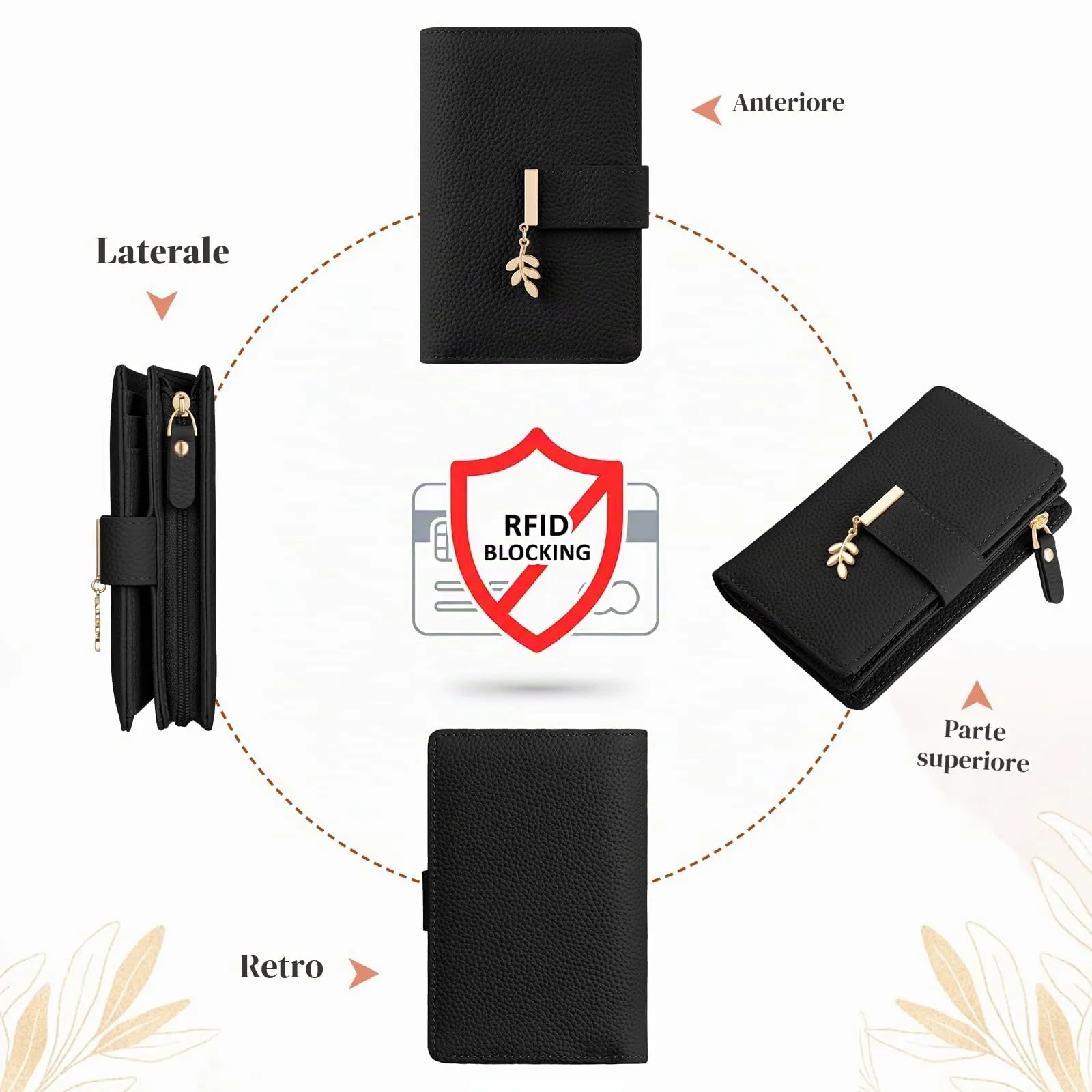 LUROON Portafoglio Medio Donna in Pelle con Blocco RFID e Scomparto Monete - immagine 5