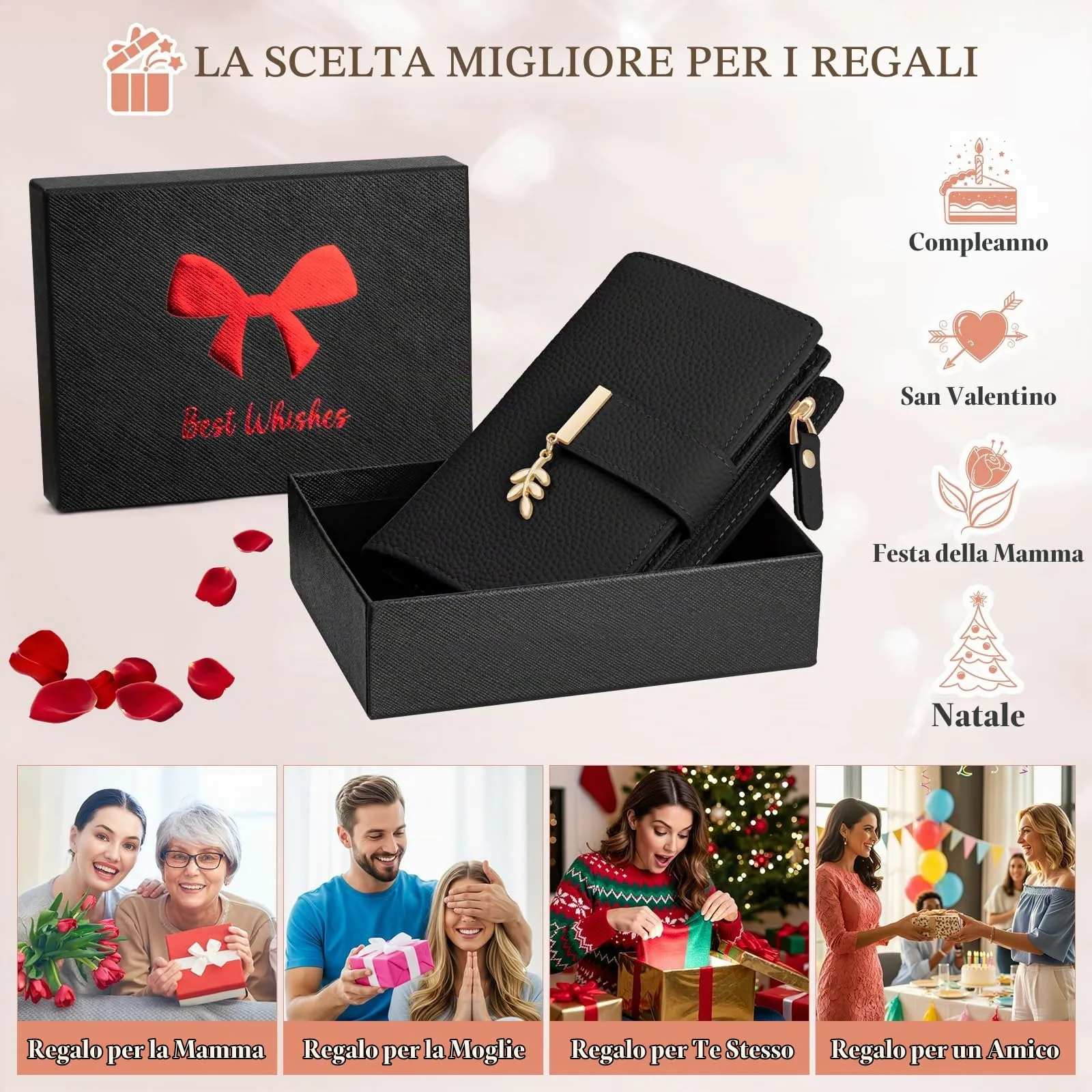 LUROON Portafoglio Medio Donna in Pelle con Blocco RFID e Scomparto Monete - immagine 7